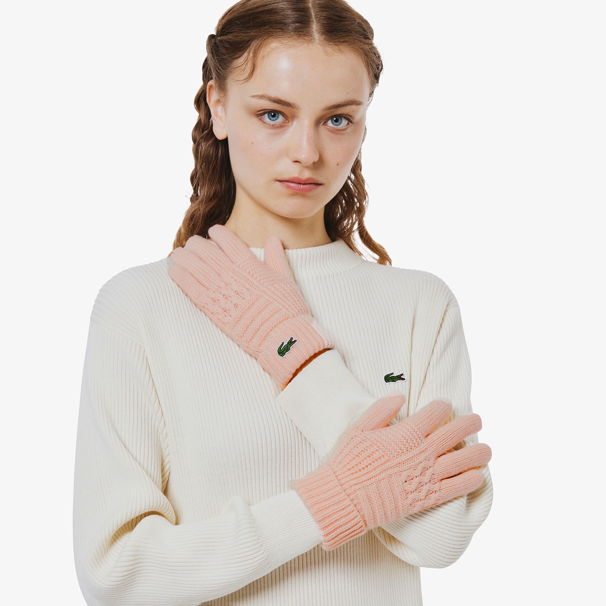 アラン柄ブレンドウールニットグローブ