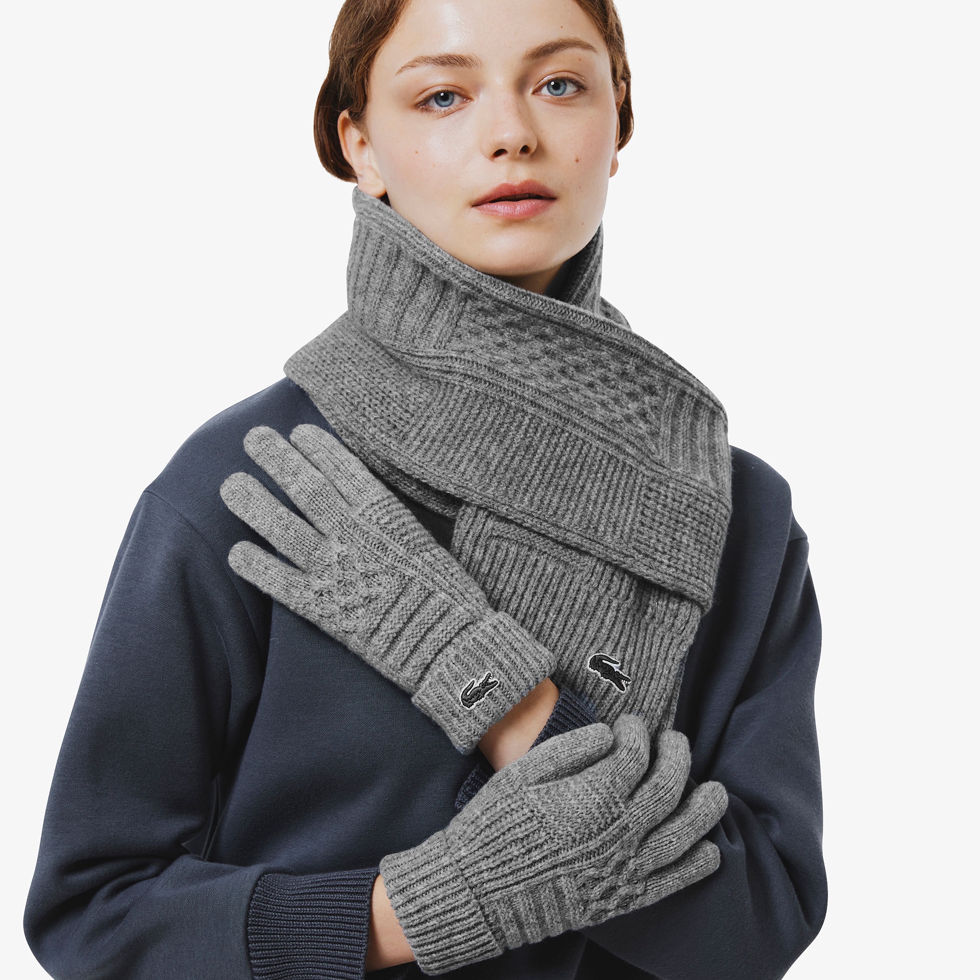 アラン柄ブレンドウールニットグローブ