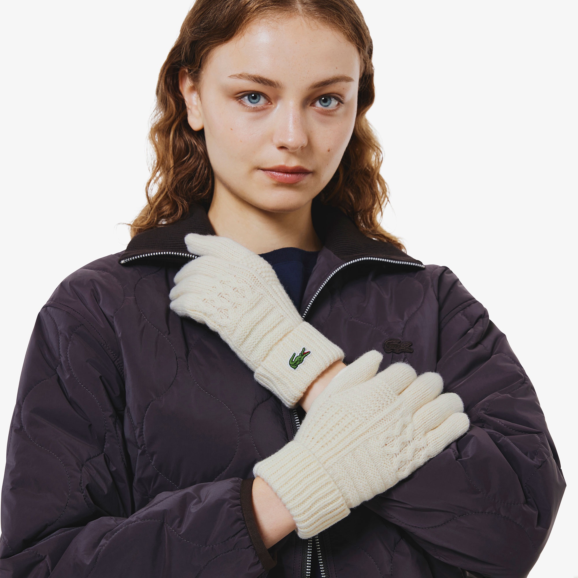 アラン柄ブレンドウールニットグローブ