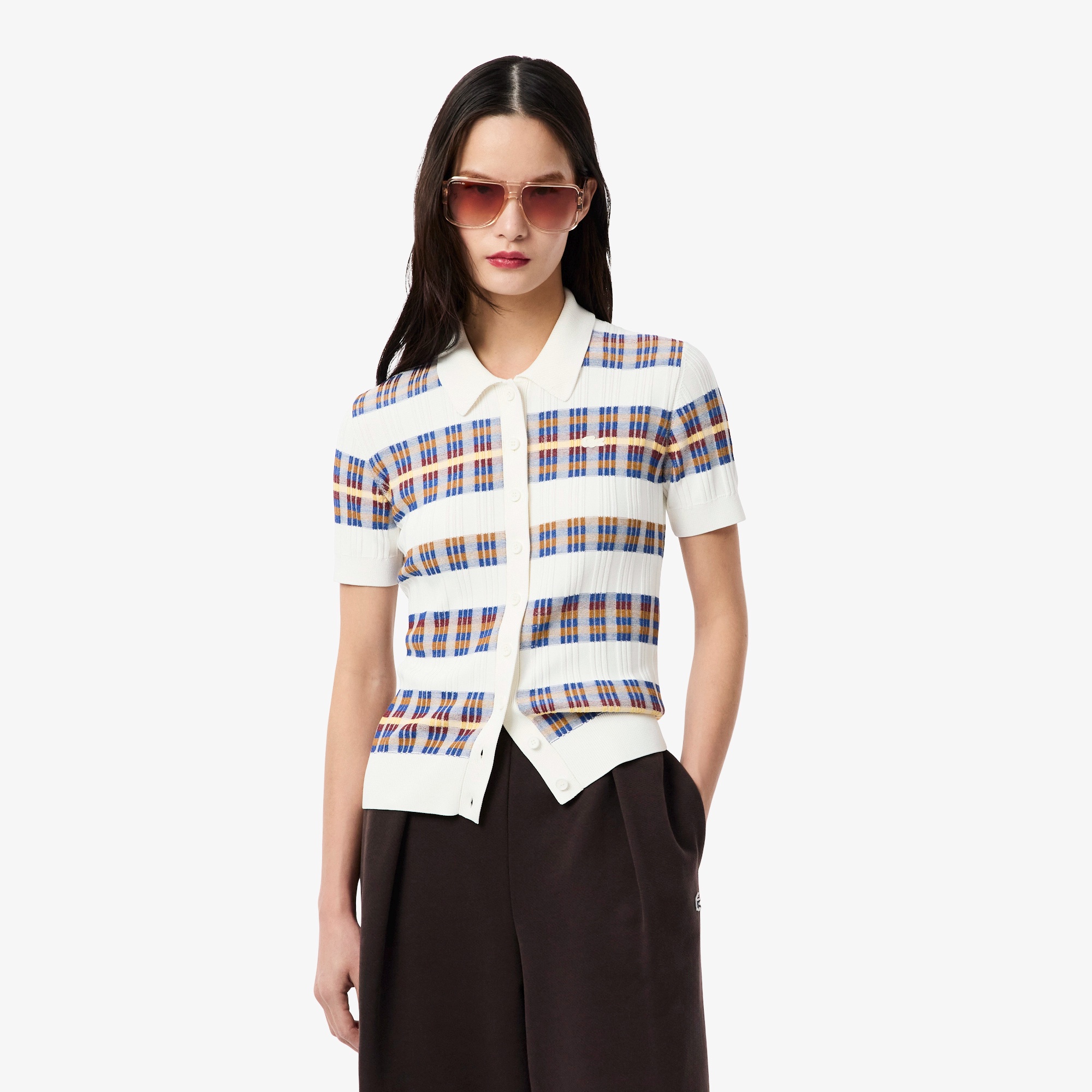 マルチカラーリブニットシャツ