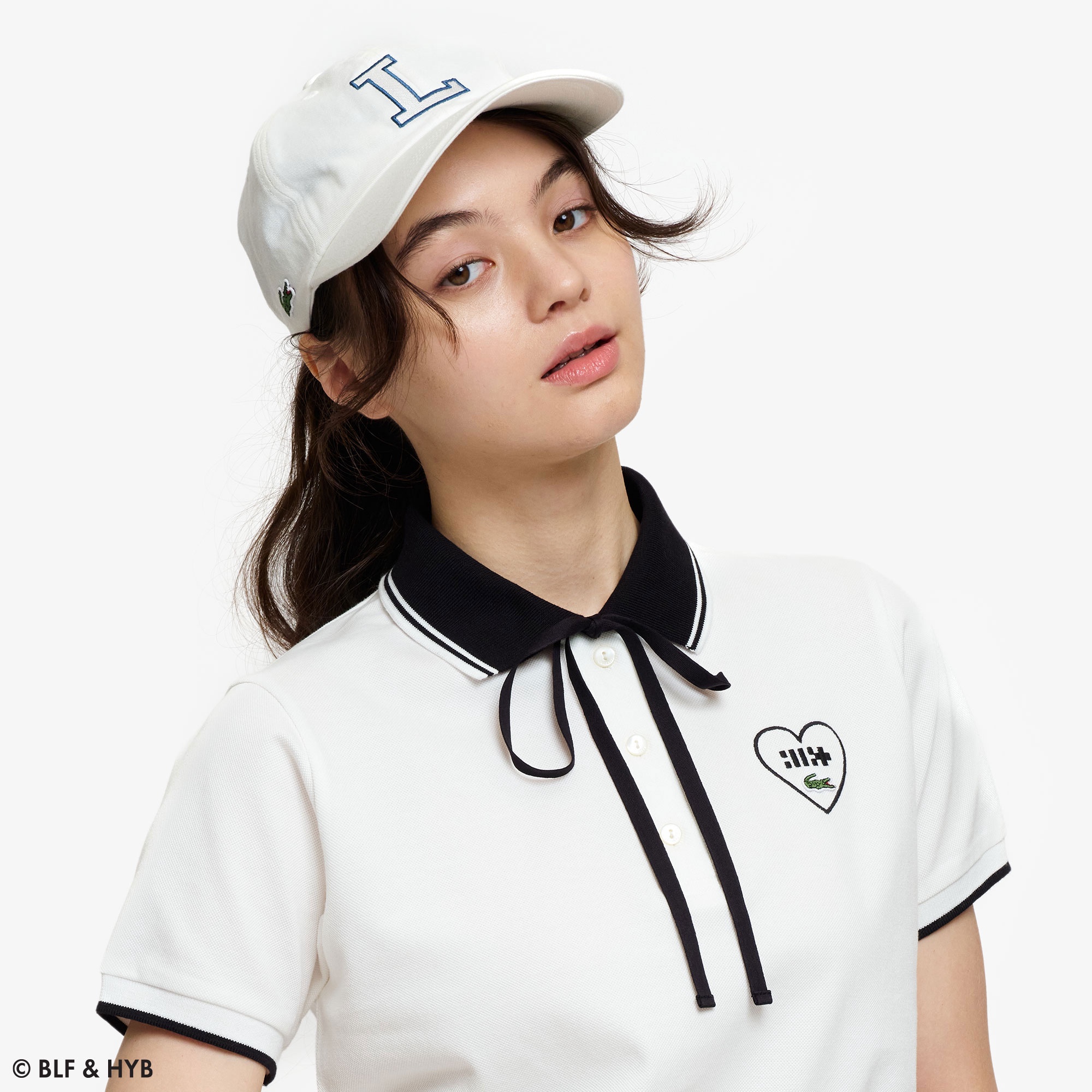 ロゴ刺繍クロップドリボン ポロシャツ