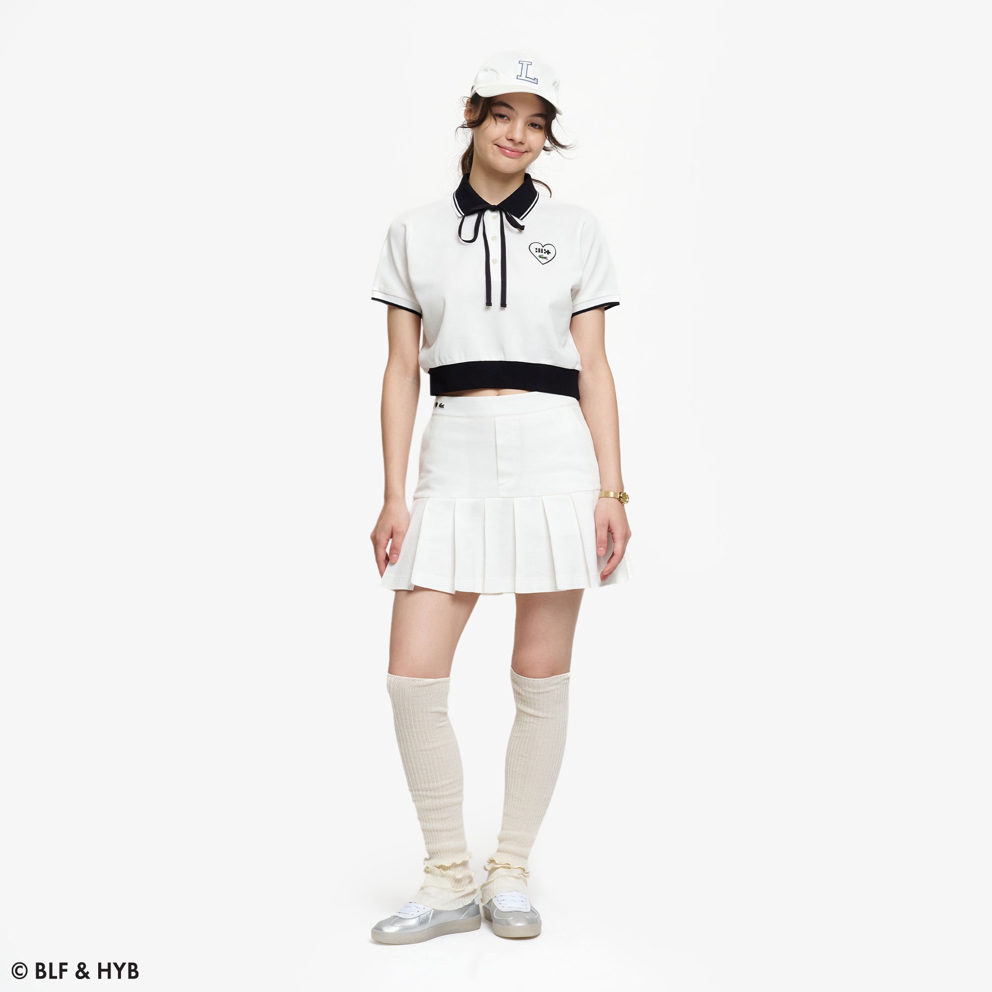 ロゴ刺繍クロップドリボン ポロシャツ