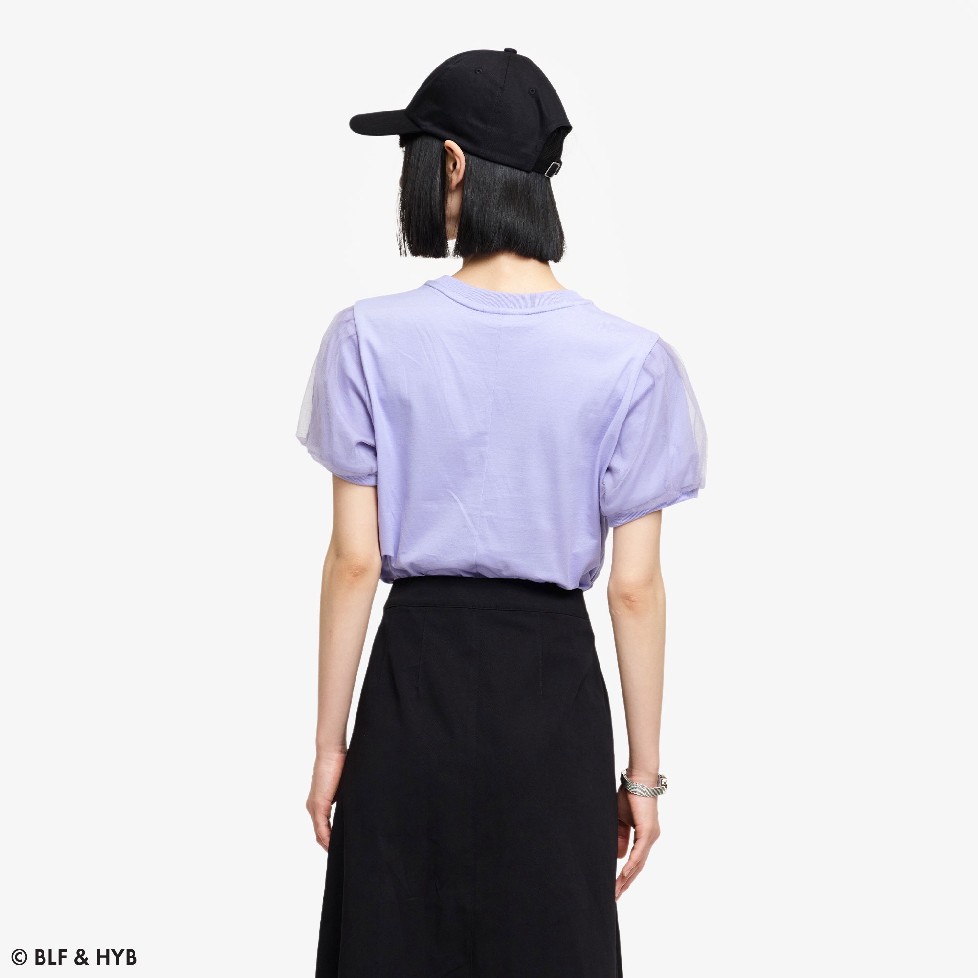 チュールスリーブロゴ刺繍 Tシャツ