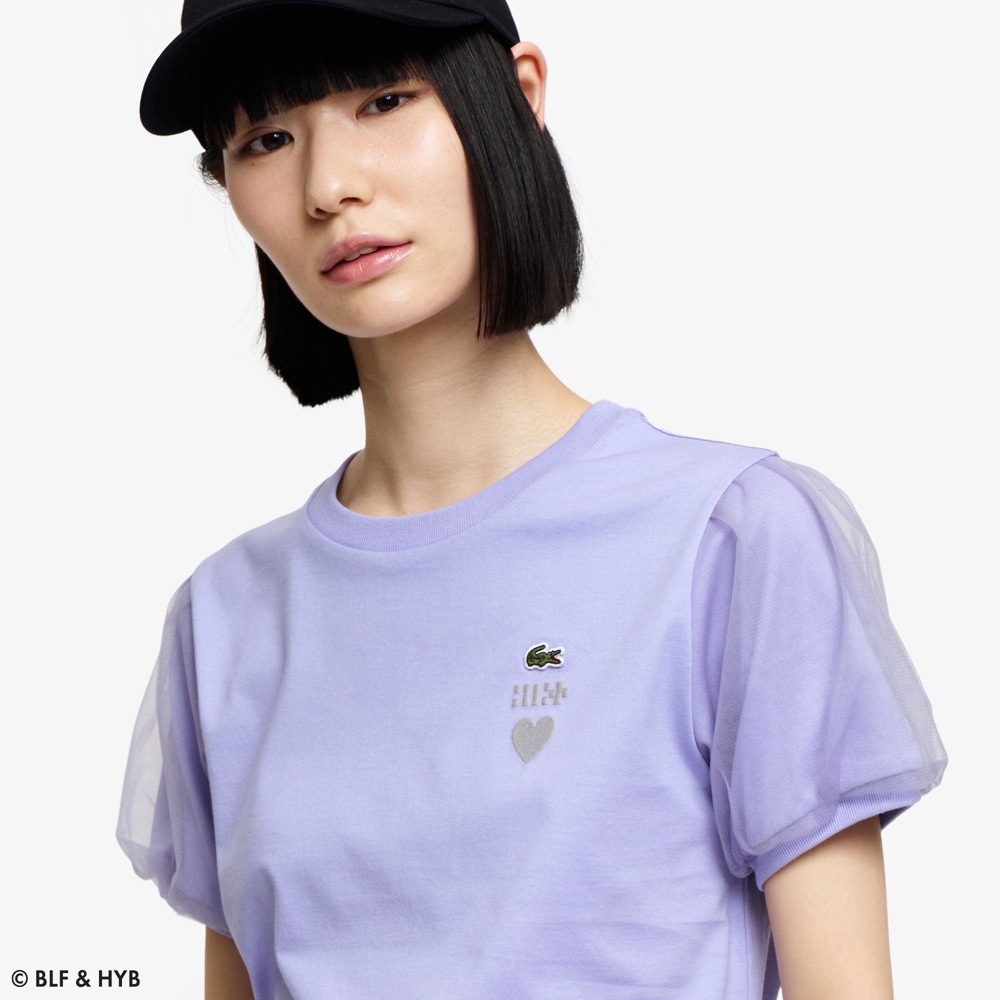 チュールスリーブロゴ刺繍 Tシャツ