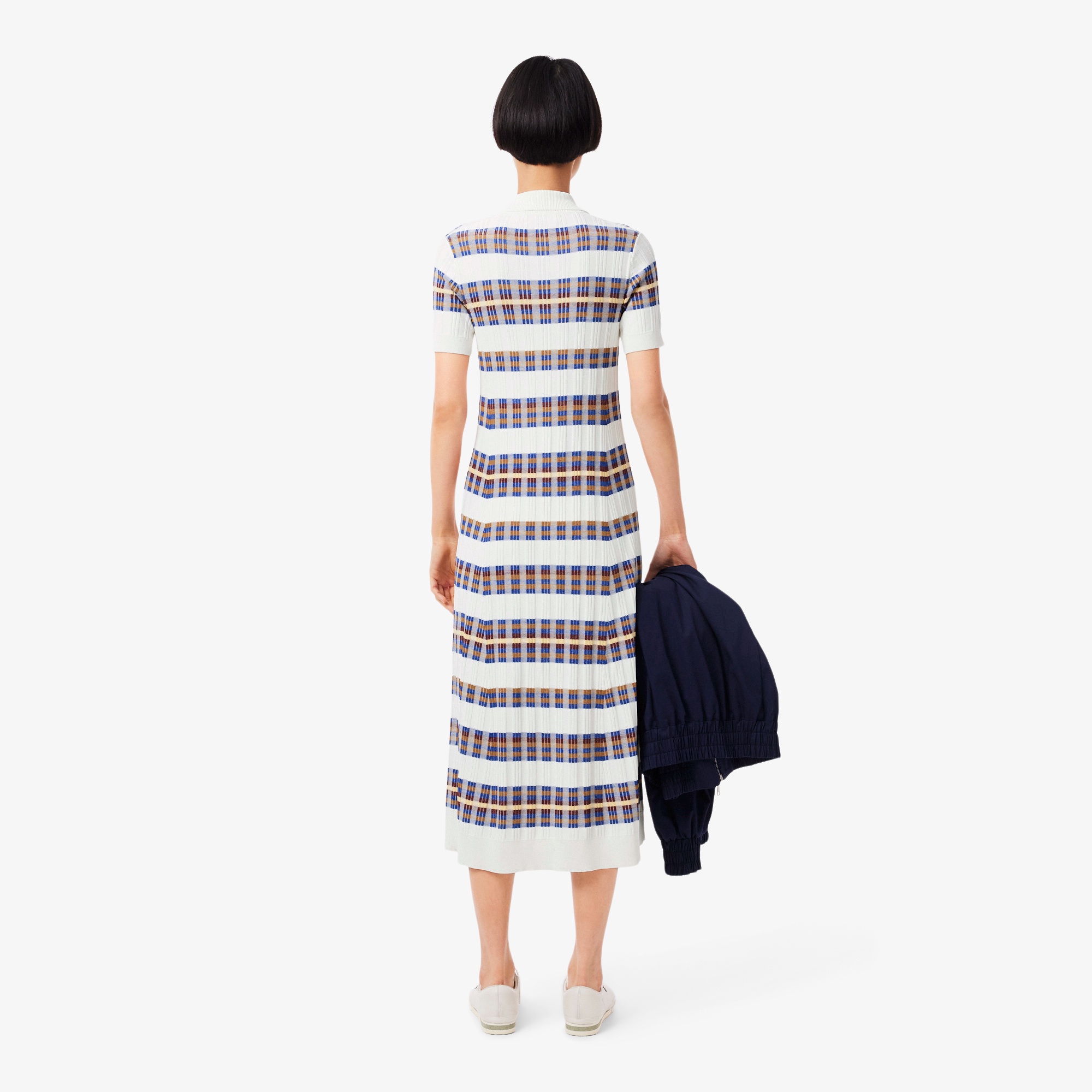 リブニットマルチカラーシャツドレス