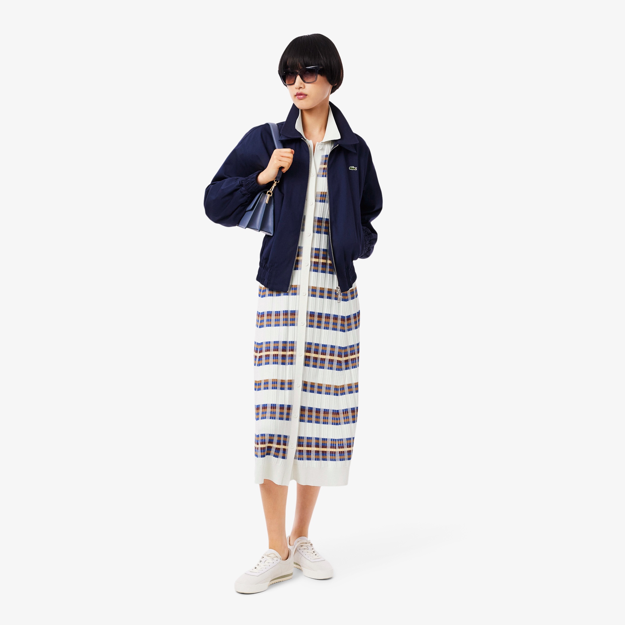 リブニットマルチカラーシャツドレス