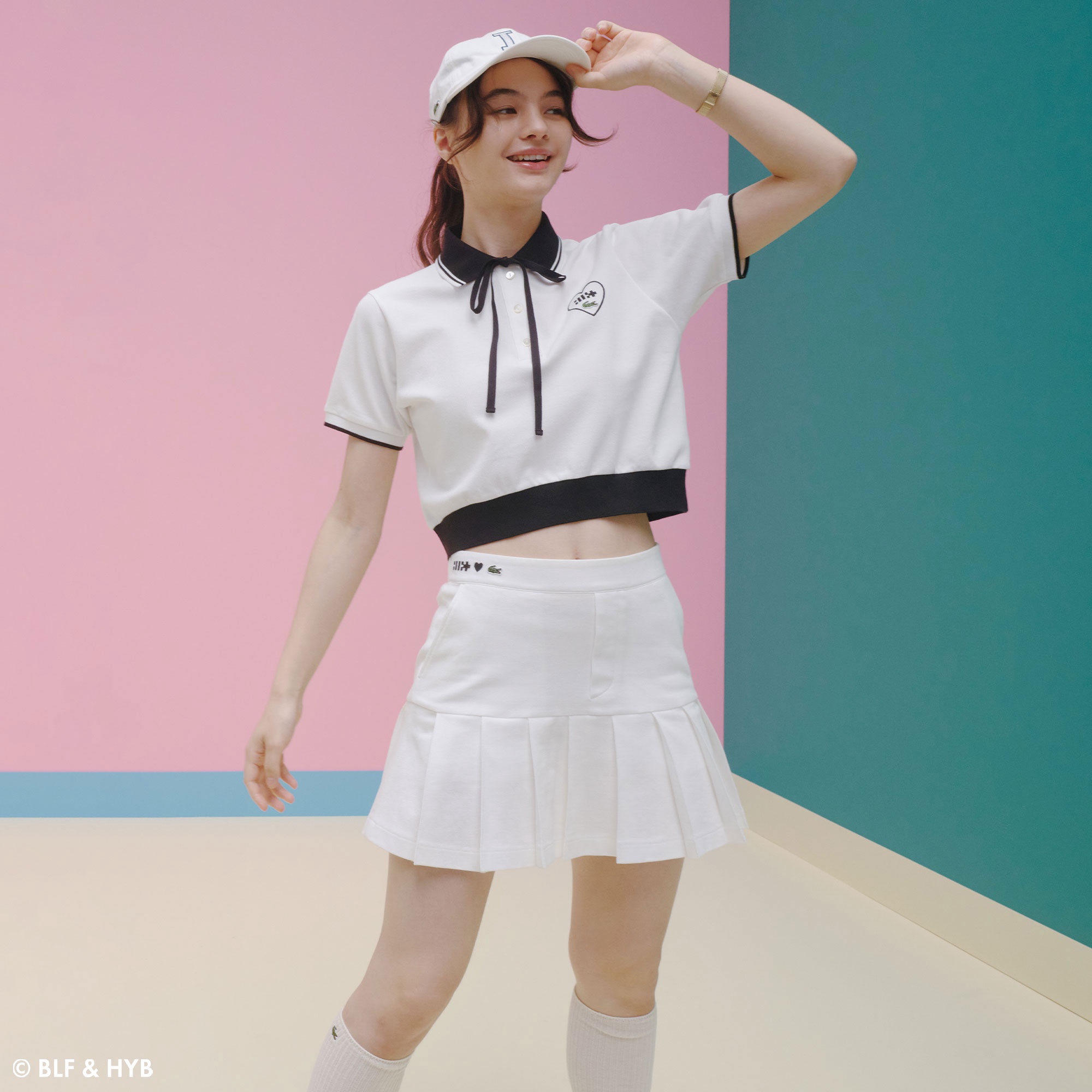 ロゴ刺繍クロップドリボン ポロシャツ