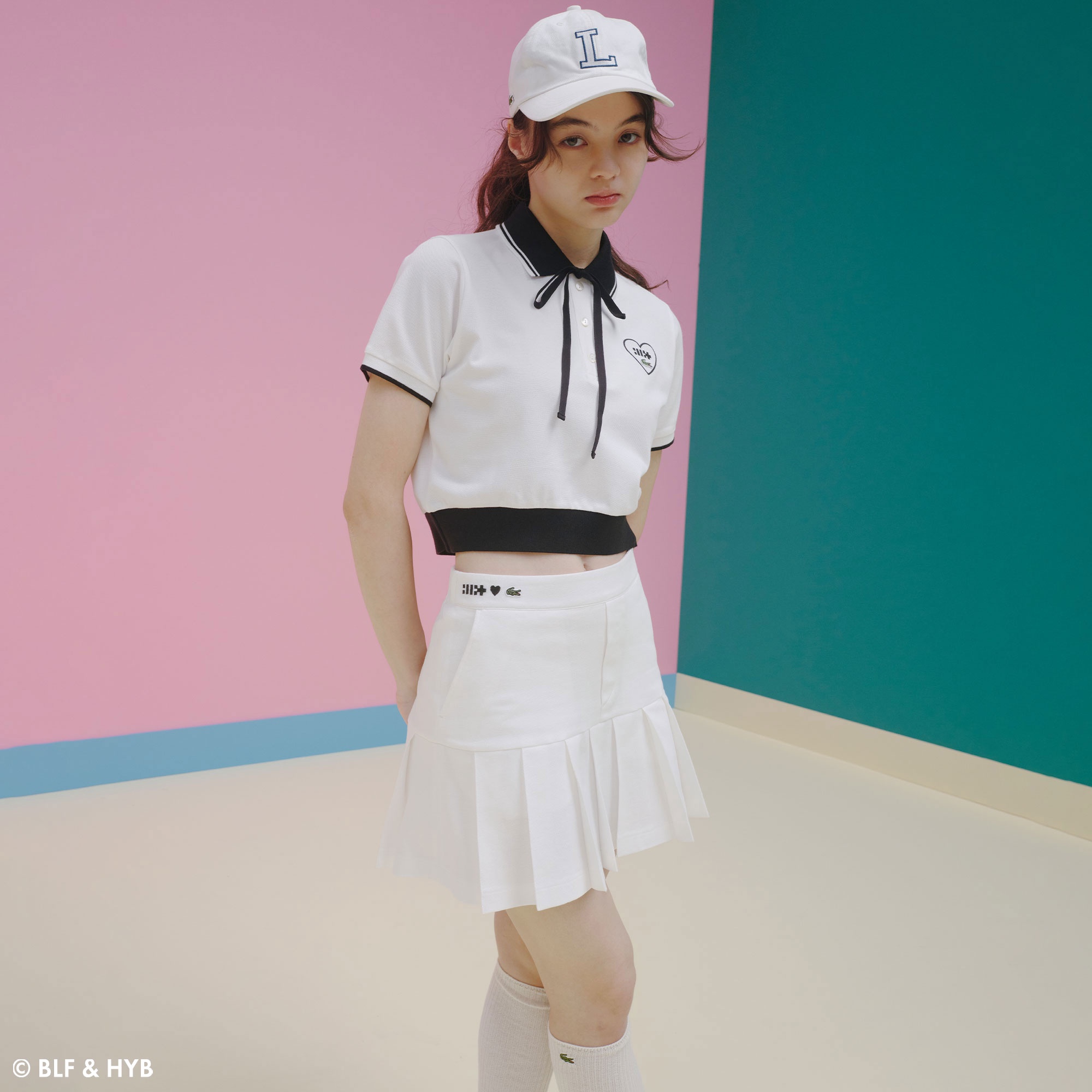 ロゴ刺繍クロップドリボン ポロシャツ