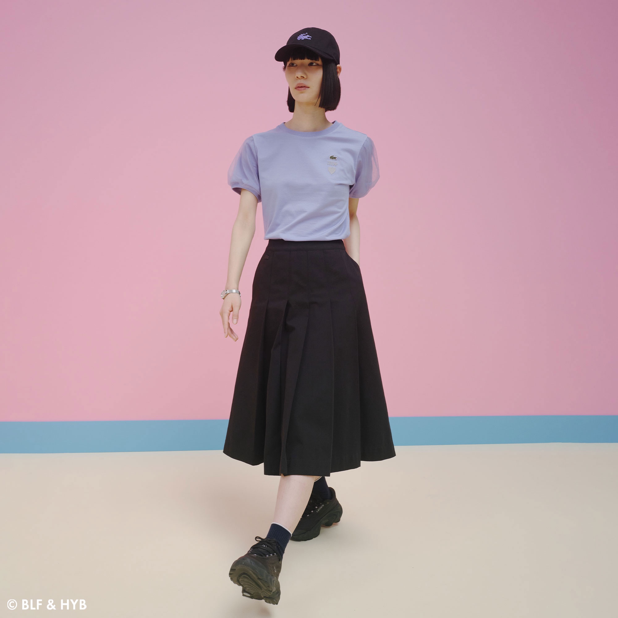 チュールスリーブロゴ刺繍 Tシャツ