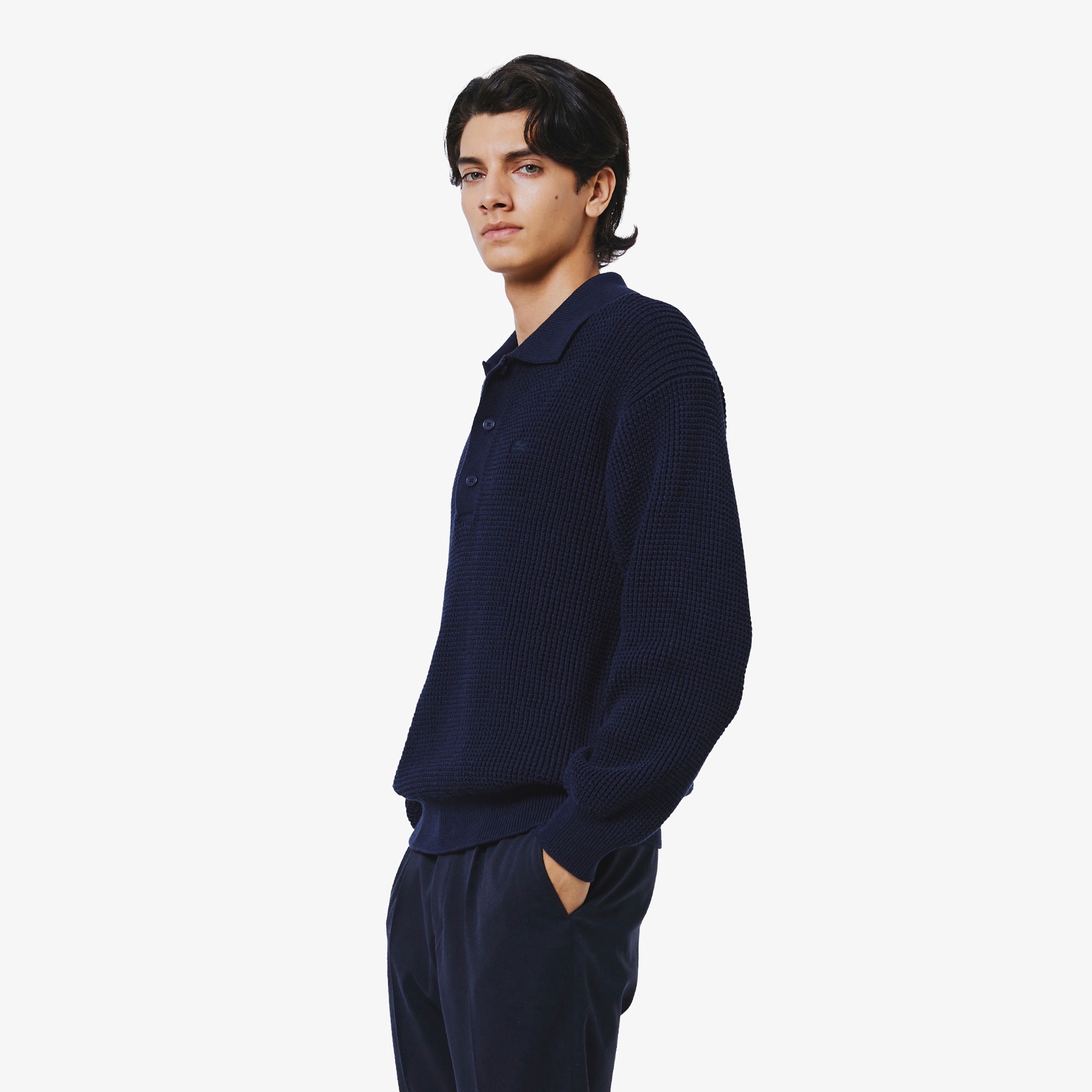 ワッフルニットポロセーター