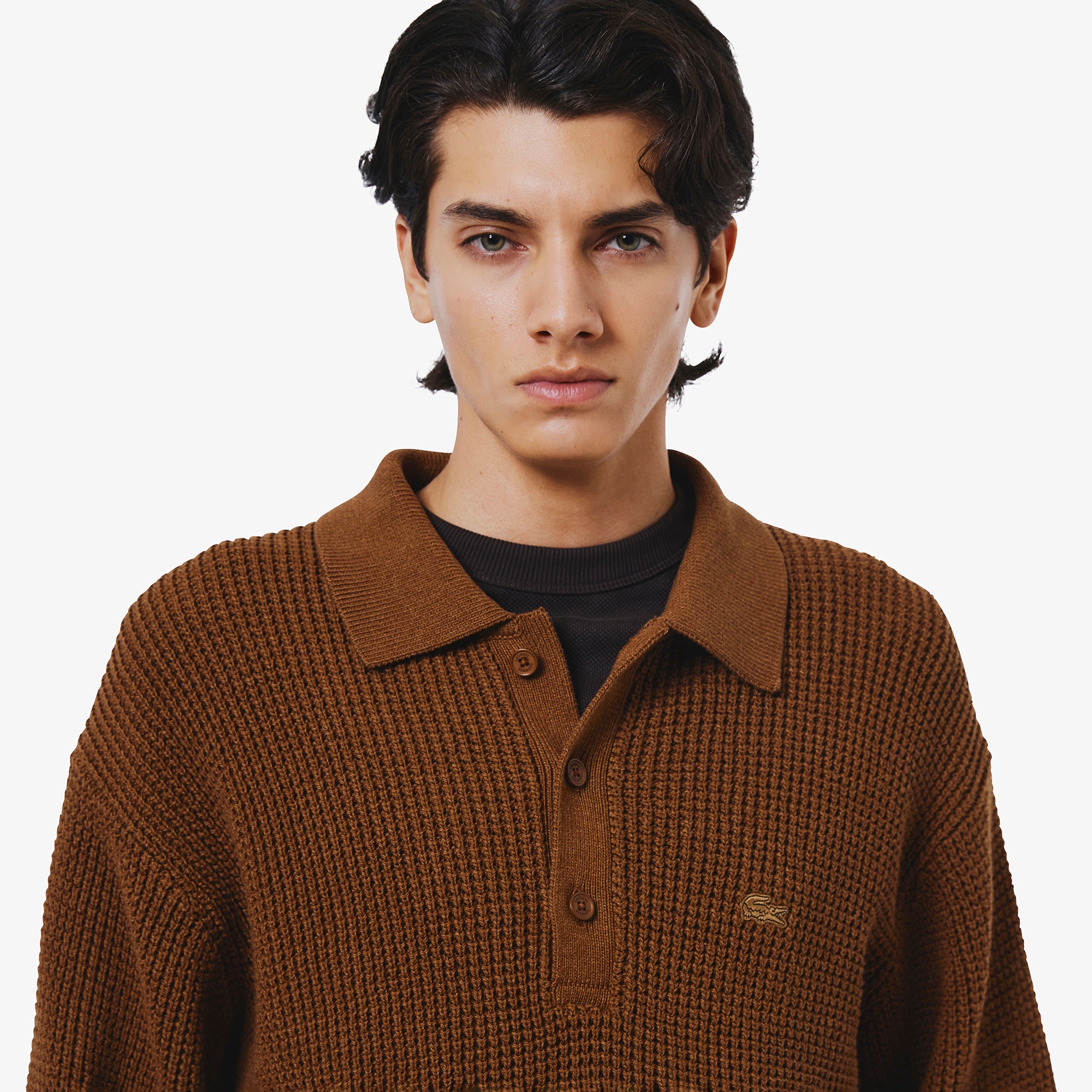 ワッフルニットポロセーター