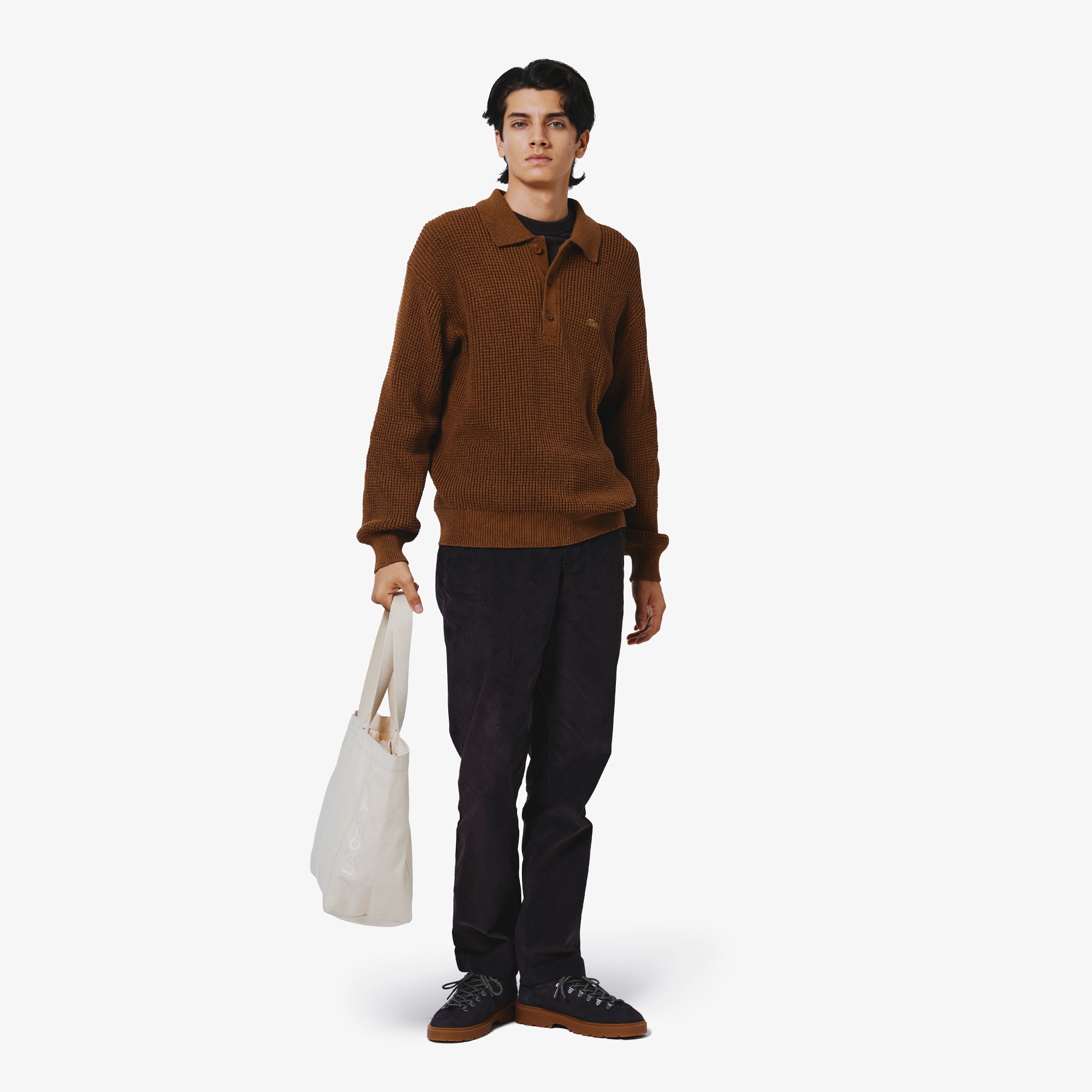 ワッフルニットポロセーター