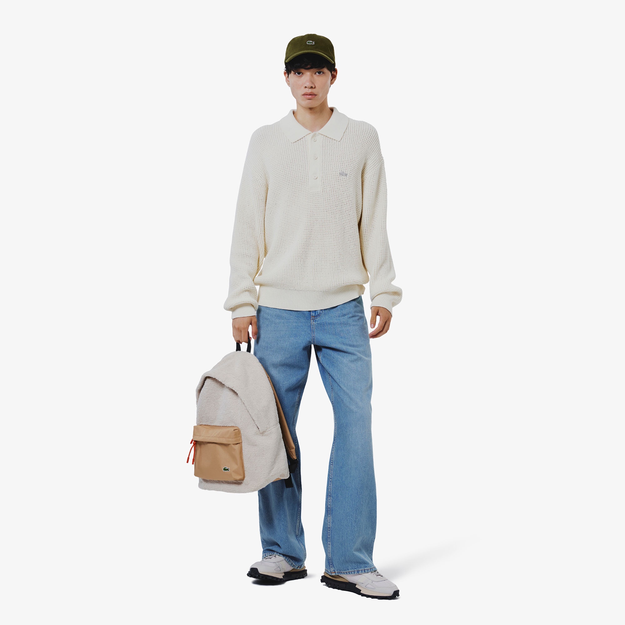 ワッフルニットポロセーター