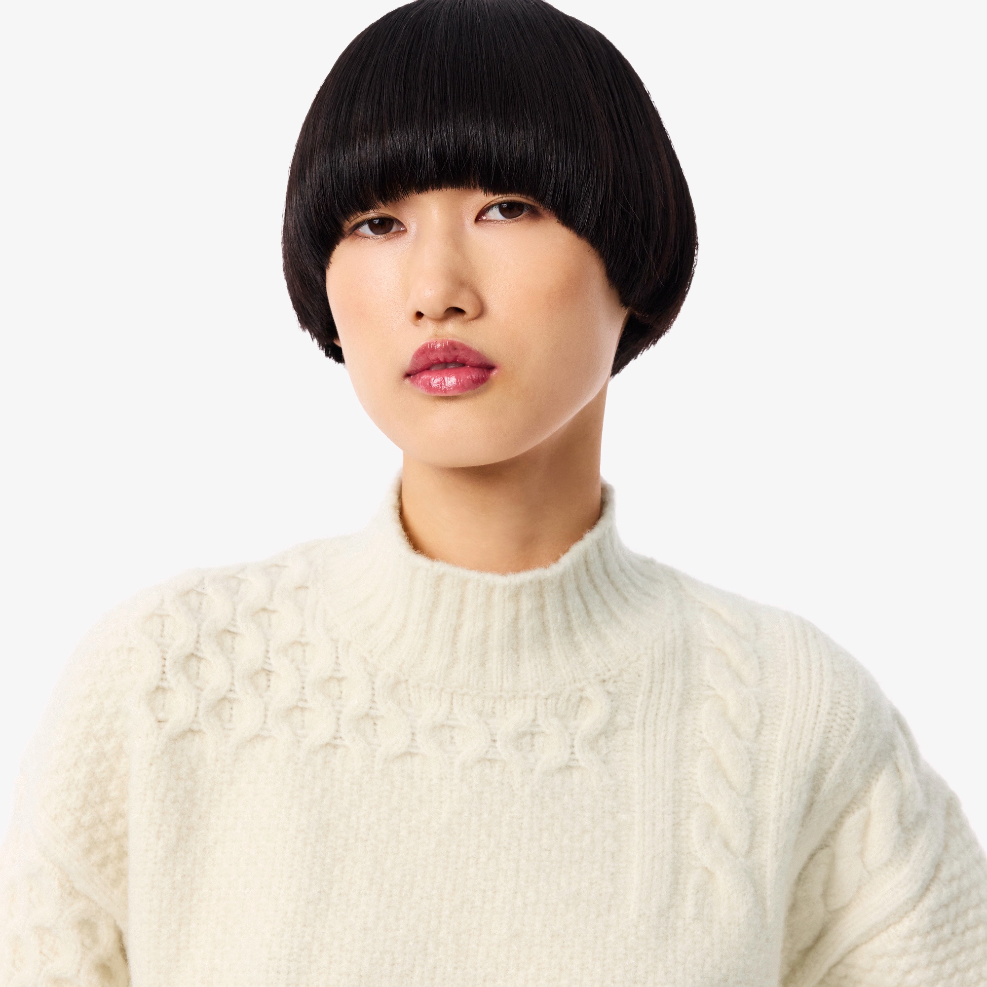 パッチワークエフェクトウールニットハイネックセーター