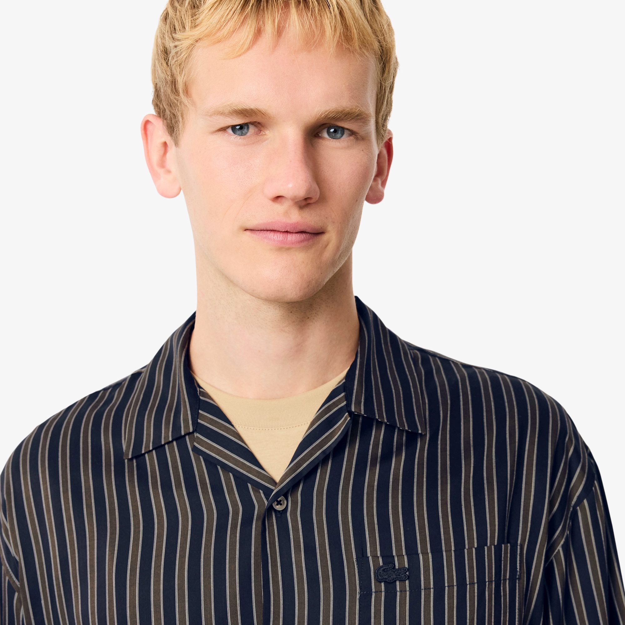 マルチストライプオープンカラーシャツ