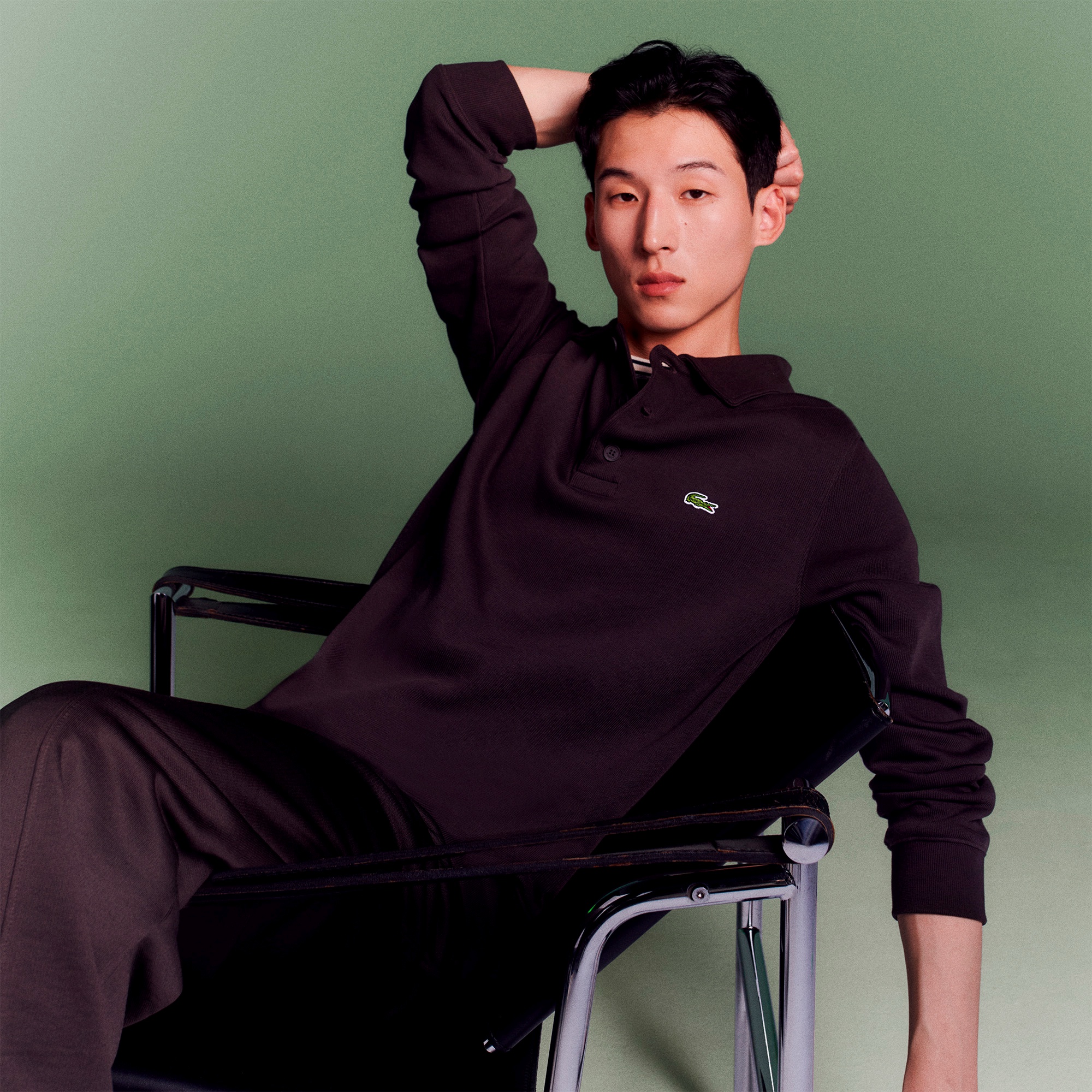 コットンニットロングスリーブポロシャツ