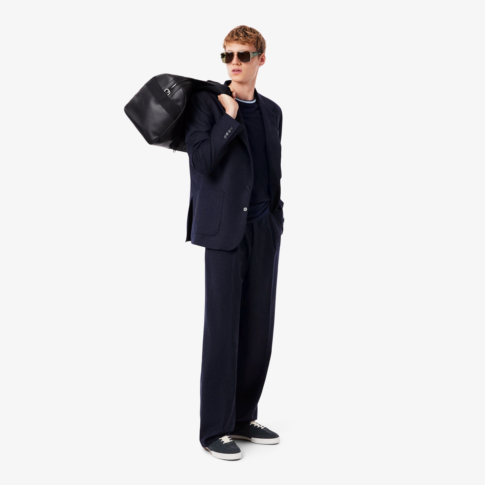 ストレートフィットフェルテッドウールプリーツパンツ