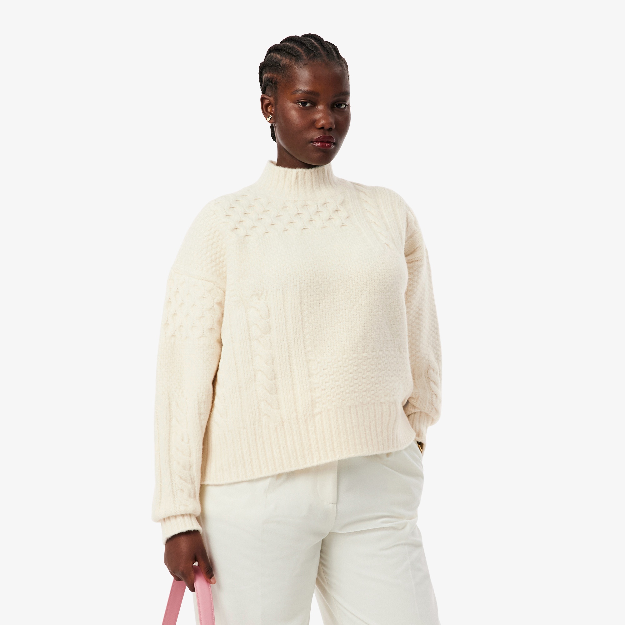 パッチワークエフェクトウールニットハイネックセーター