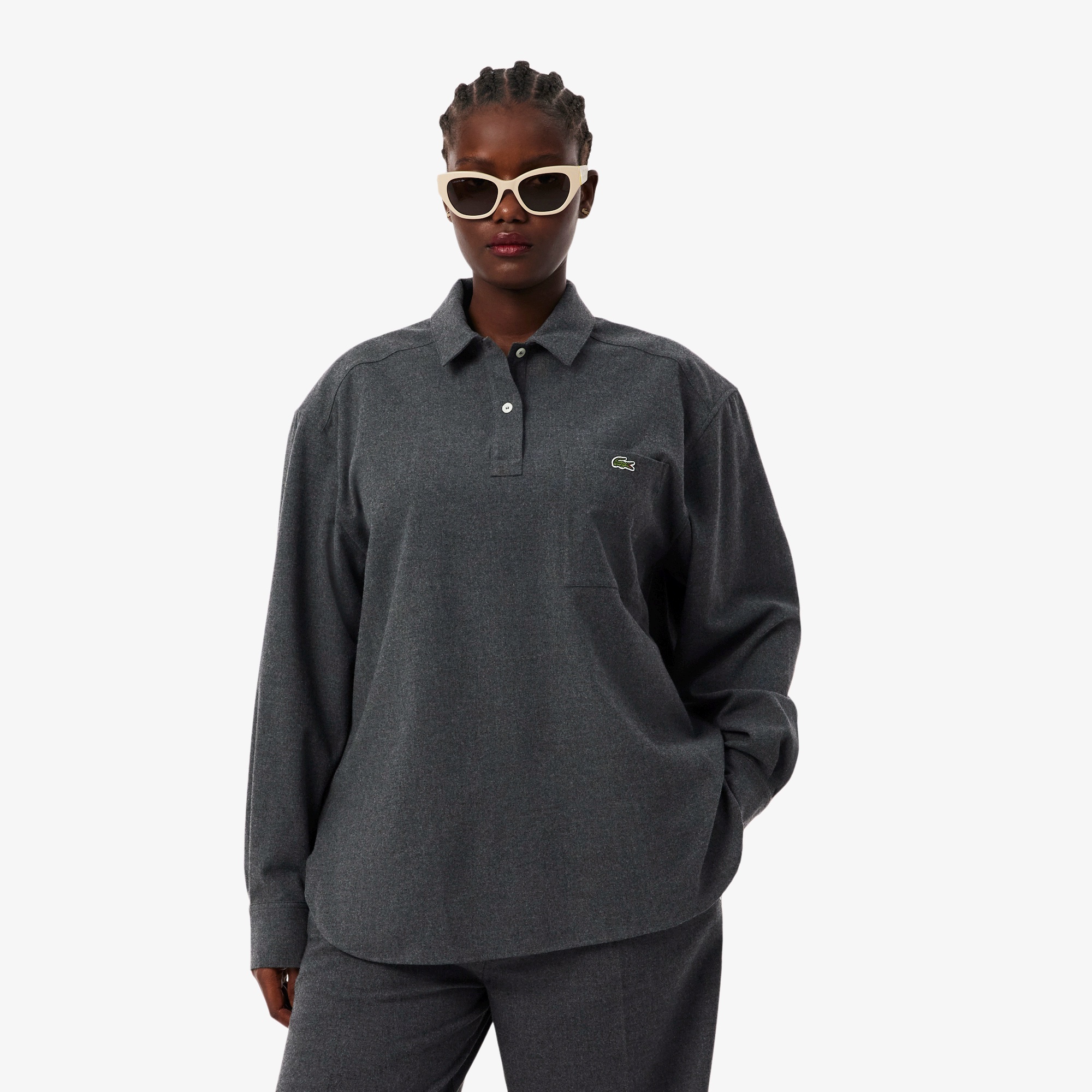 オーバーサイズハーフボタンフランネルシャツ