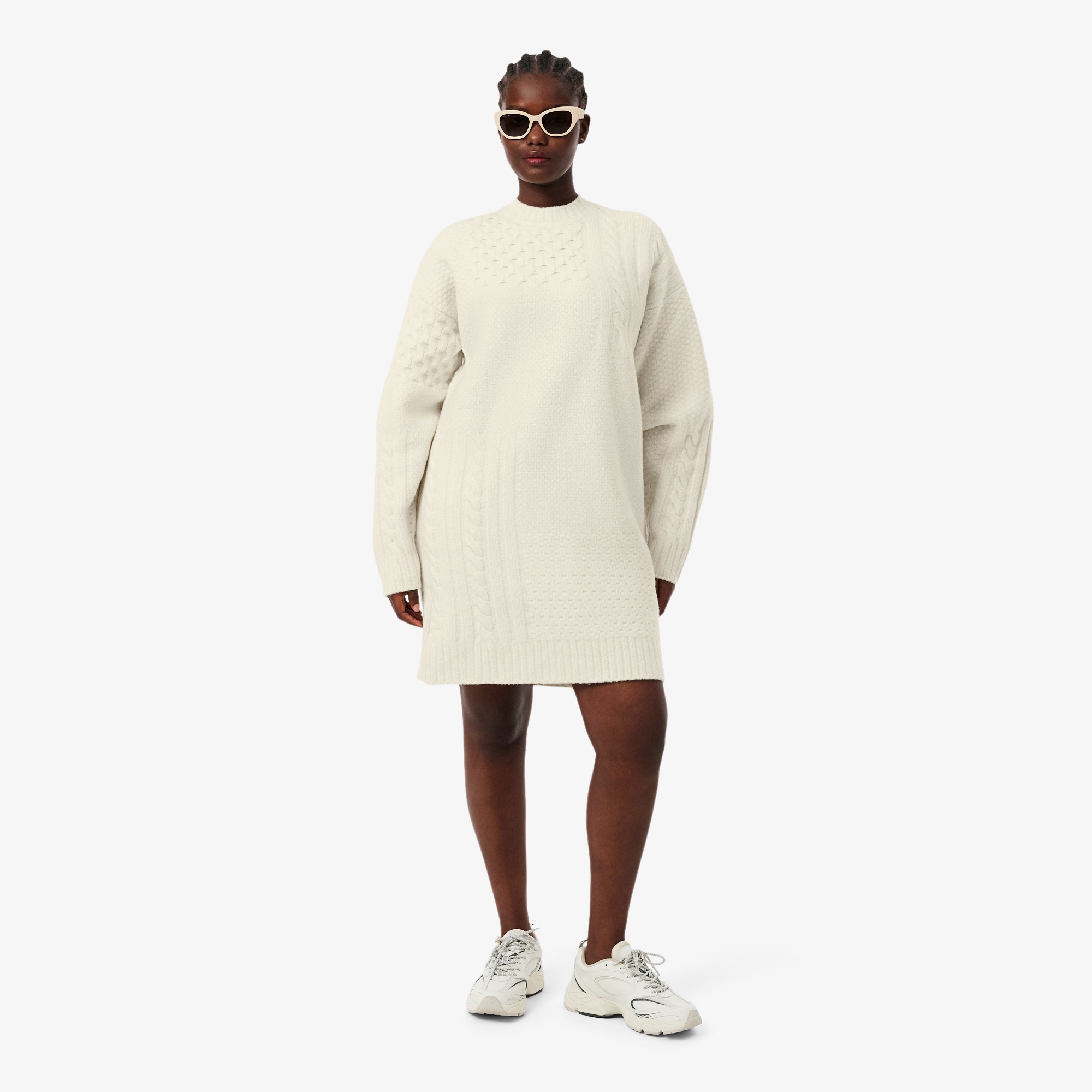 パッチワークエフェクトウールニットドレスセーター