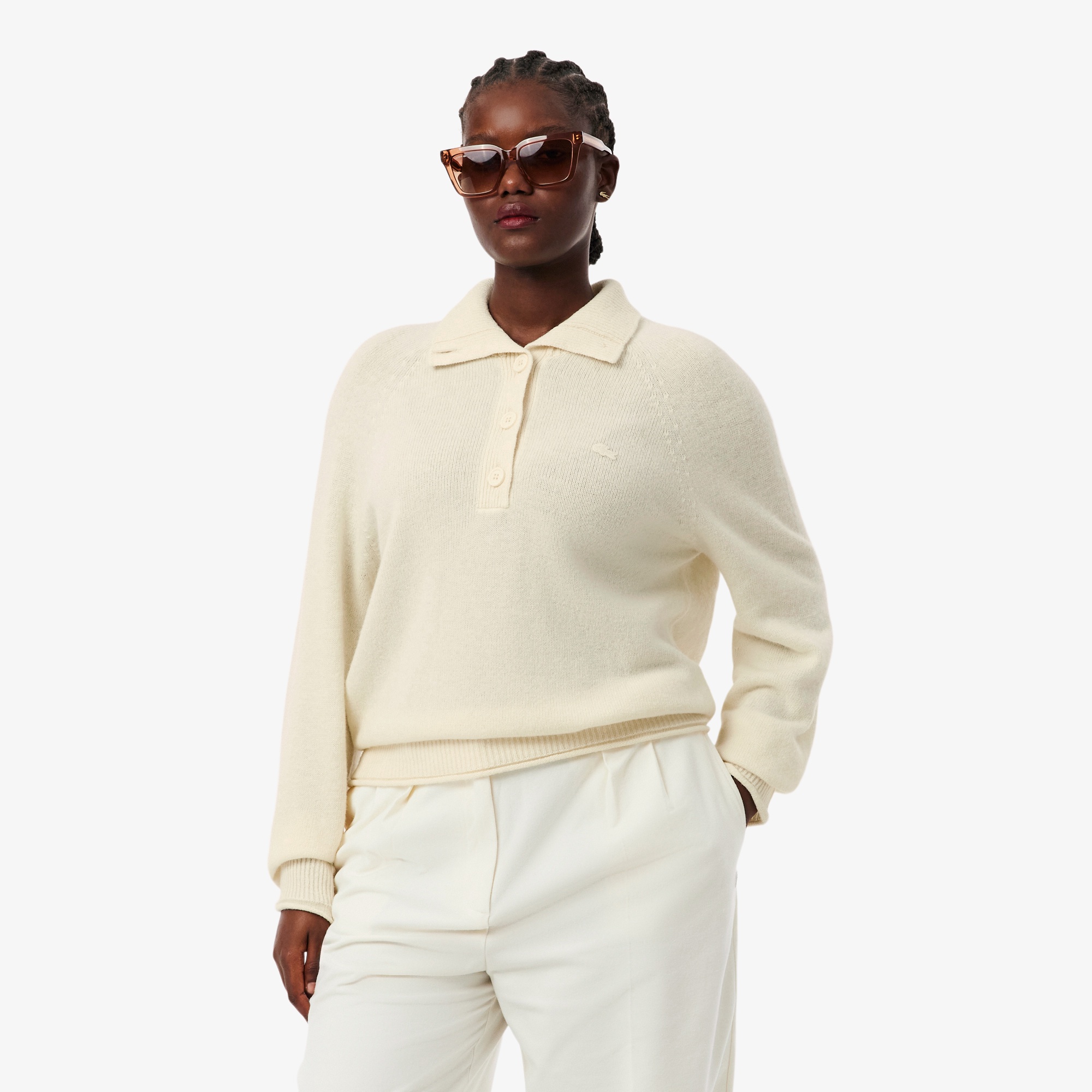 3Dニッティングハーフボタンハイネックセーター