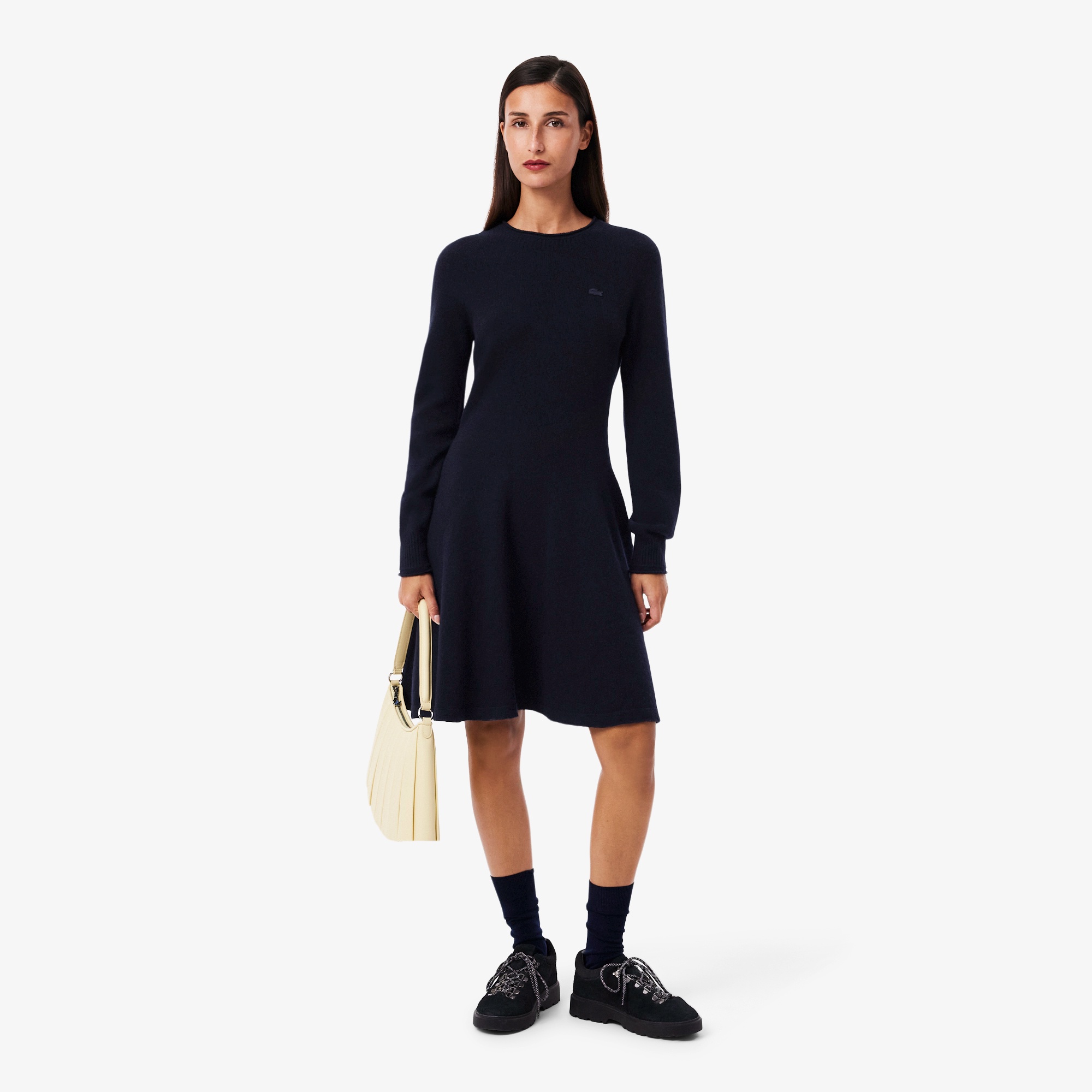 3Dニッティングシームレスフレアドレスセーター