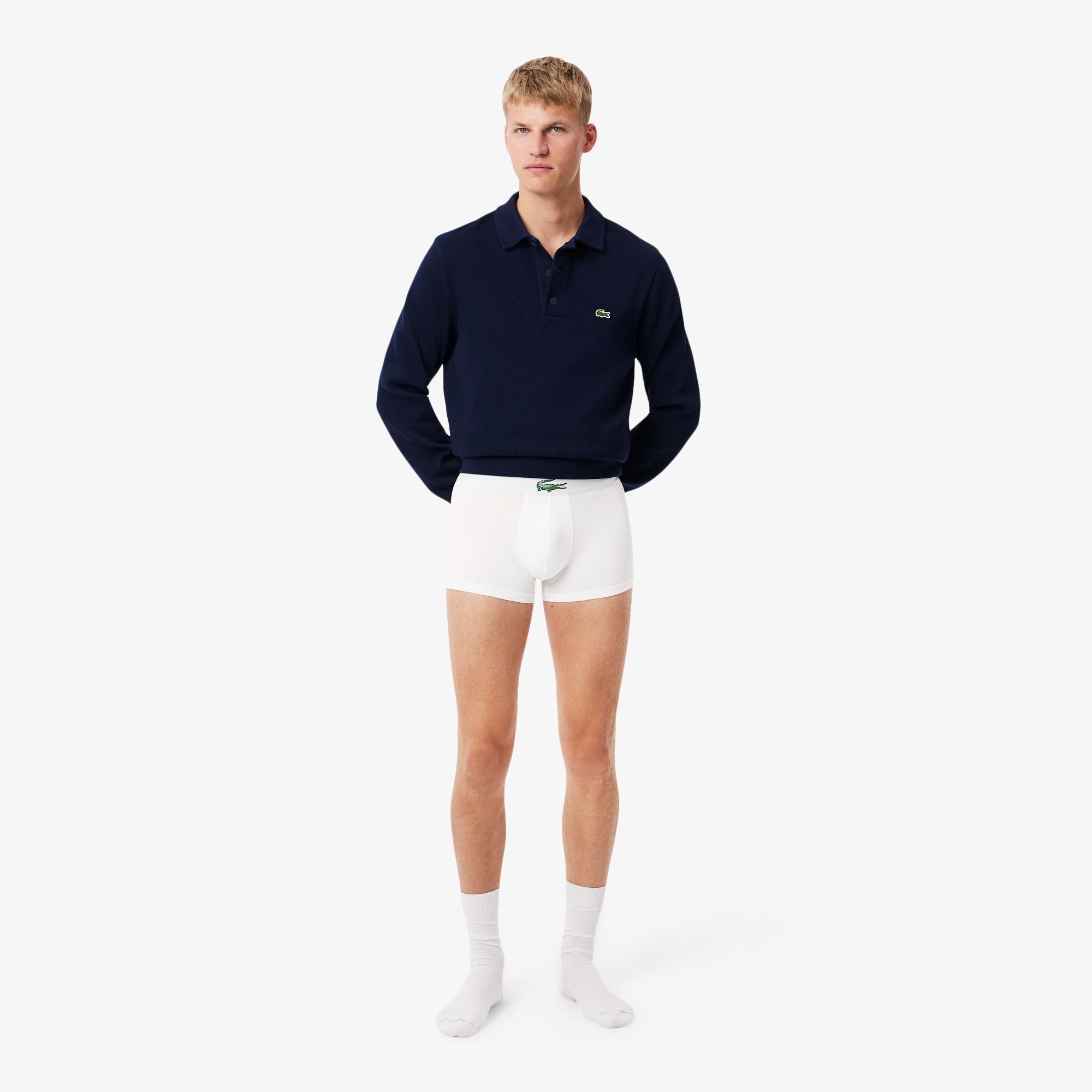 コントラストワニロゴウエストバンドストレッチジャージトランクショーツ 3P