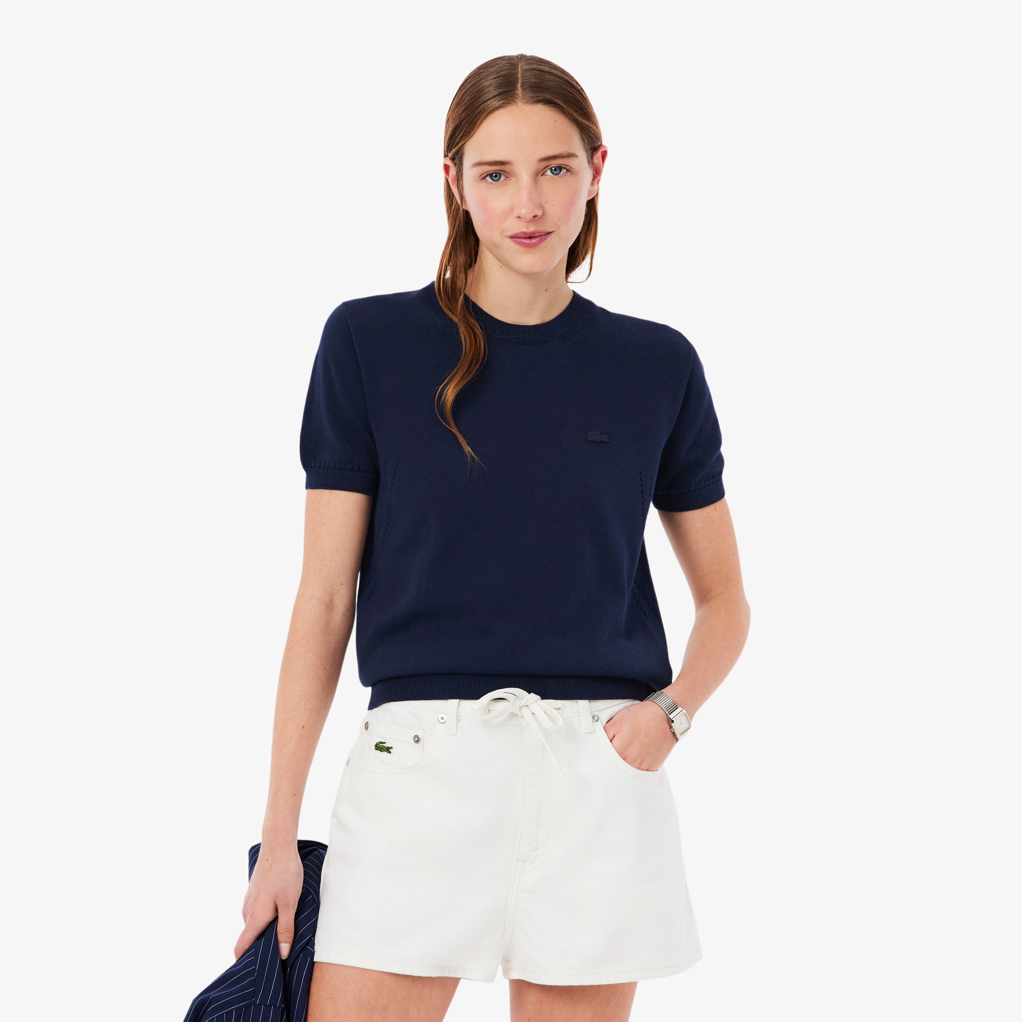 シームレス3Dニット半袖セーター