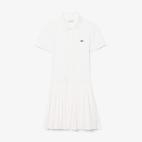 ストレッチ鹿の子地プリーツポロドレス