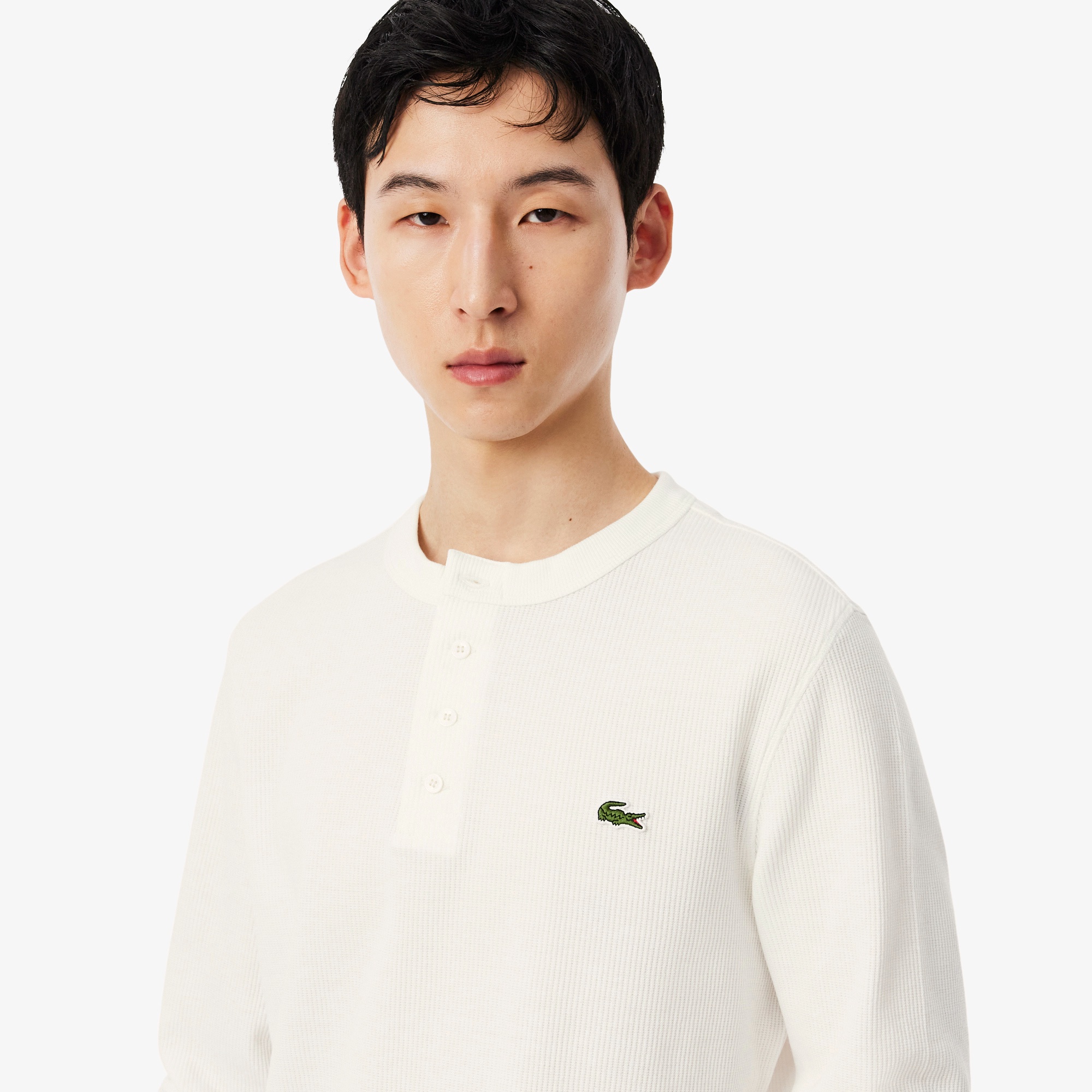 ヘンリーネックワッフルTシャツ