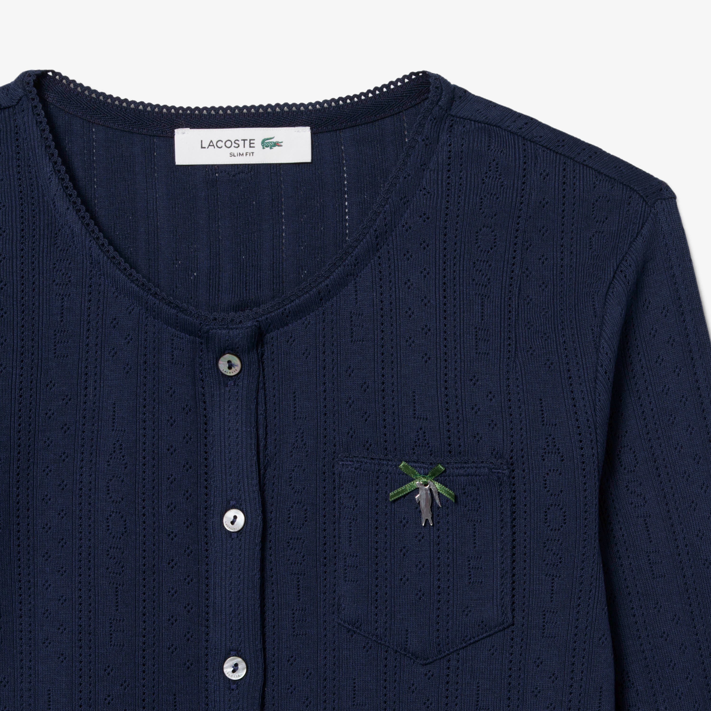 透かし編みブランドネーム ニットカーディガン