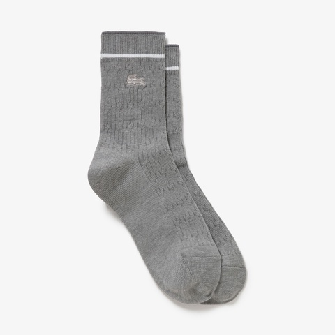 配色ラインケーブルニットソックス