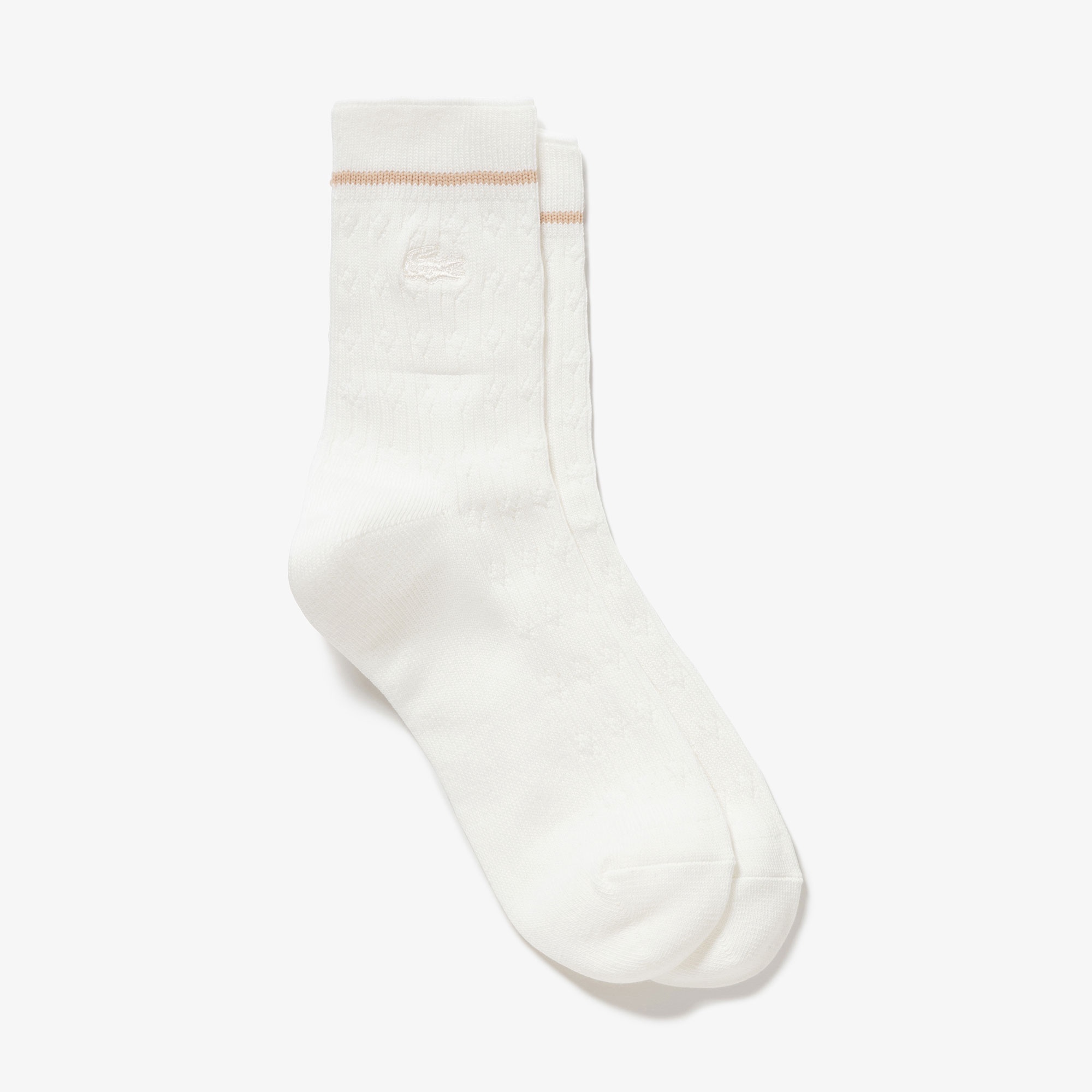 配色ラインケーブルニットソックス