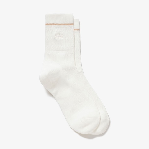 配色ラインケーブルニットソックス