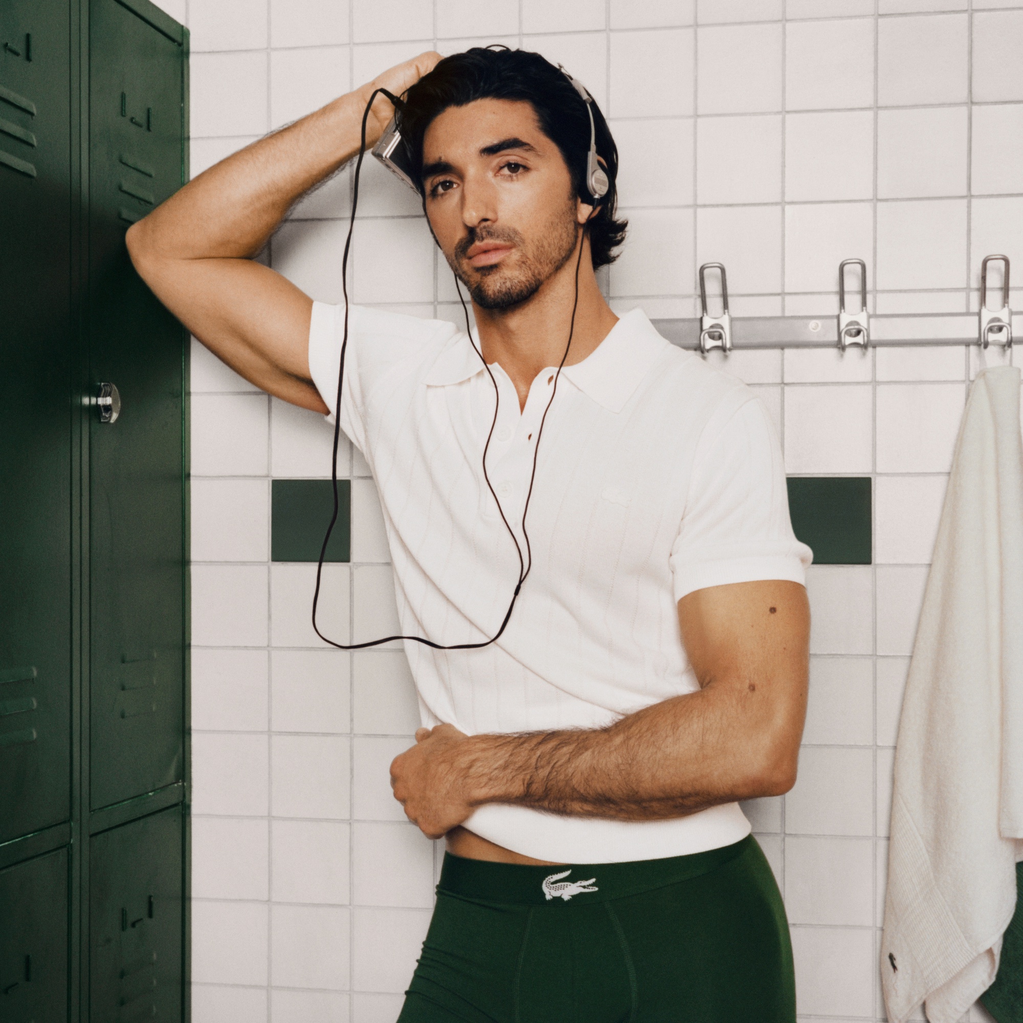 コントラストワニロゴウエストバンドストレッチジャージトランクショーツ 3P