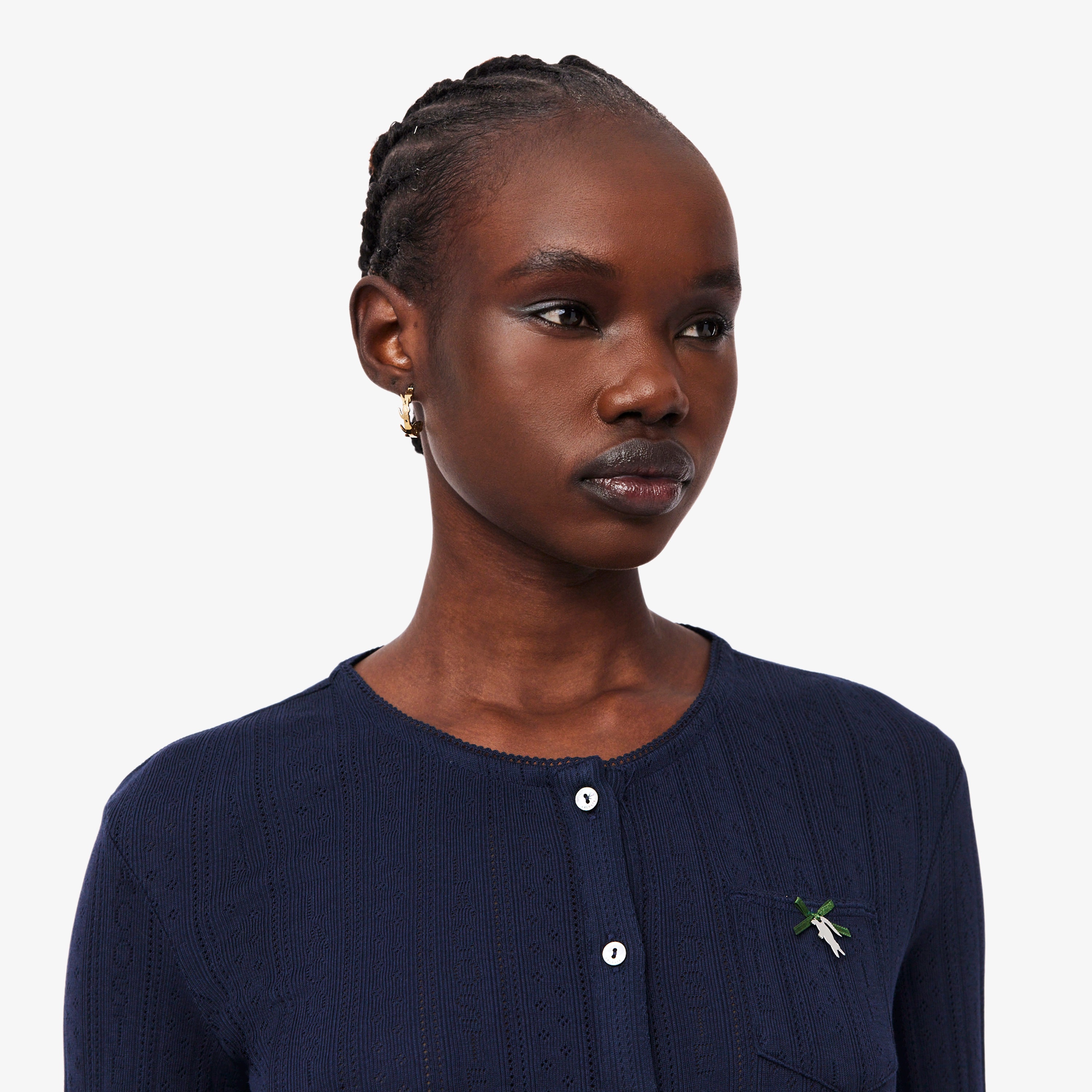 透かし編みブランドネーム ニットカーディガン