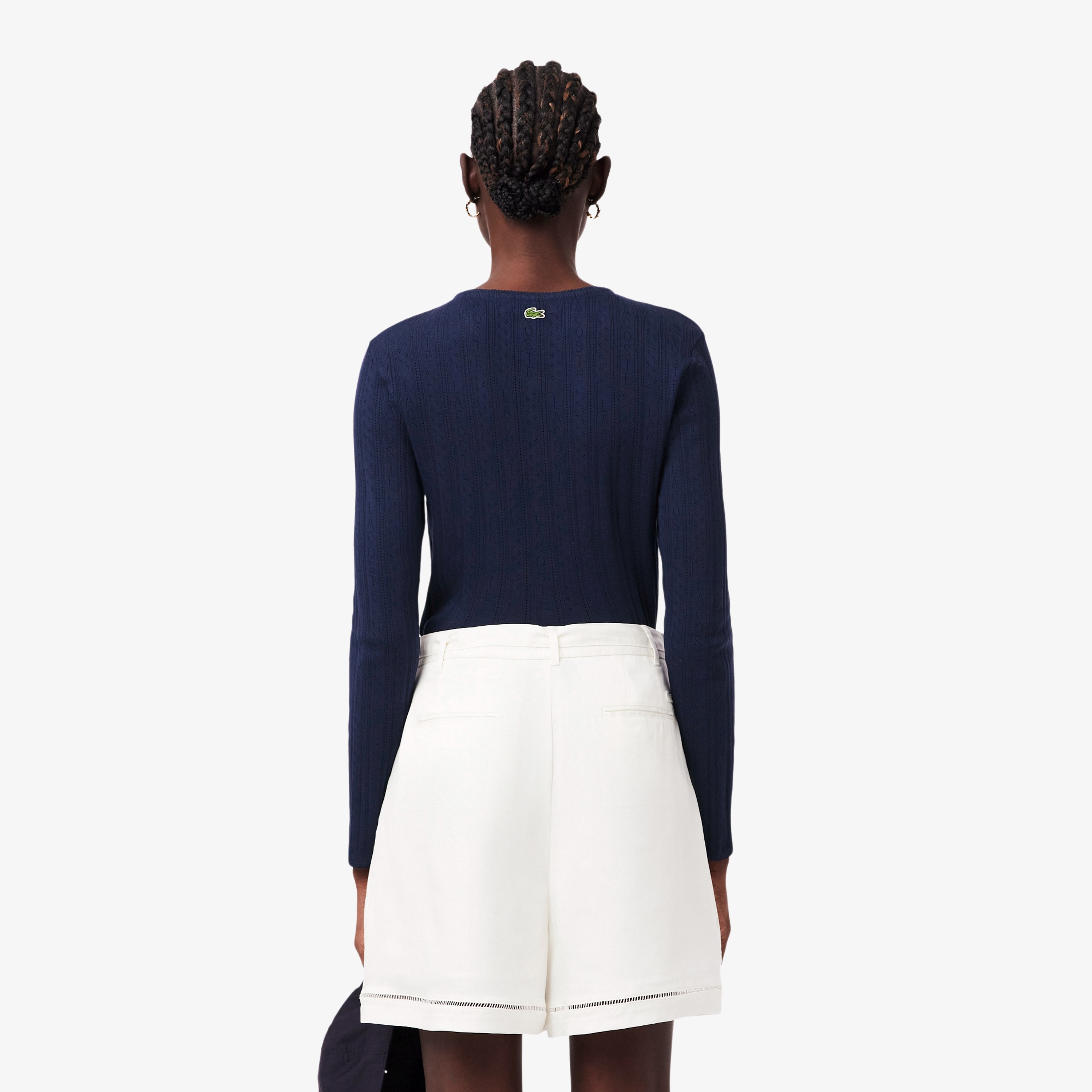 透かし編みブランドネーム ニットカーディガン