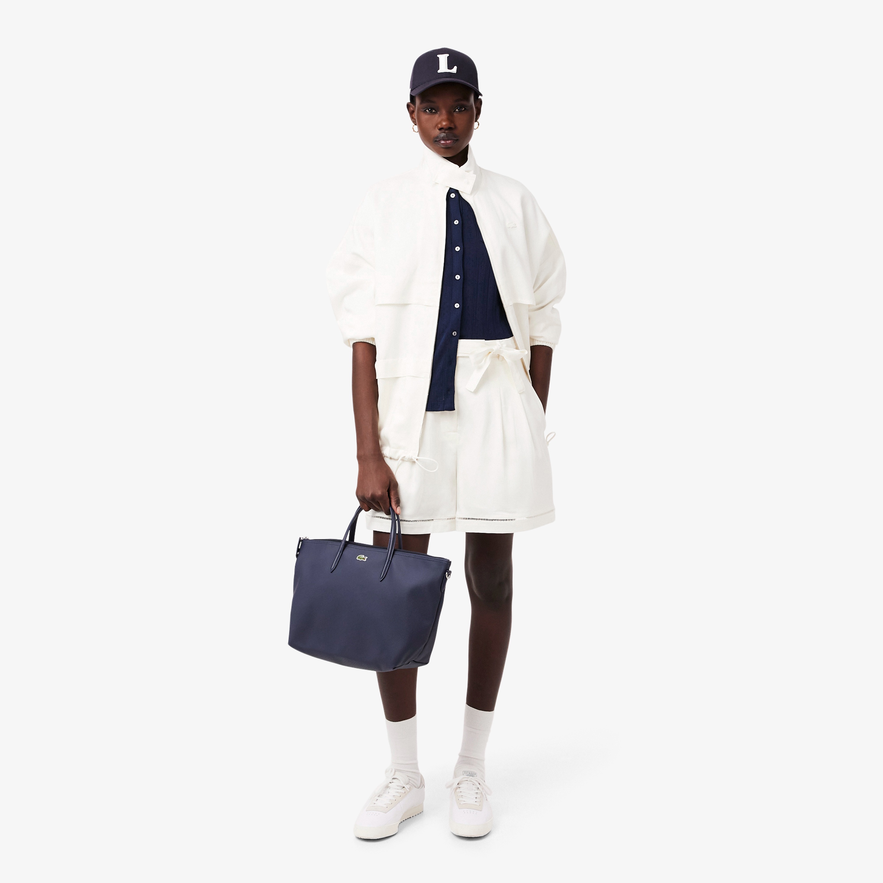 透かし編みブランドネーム ニットカーディガン