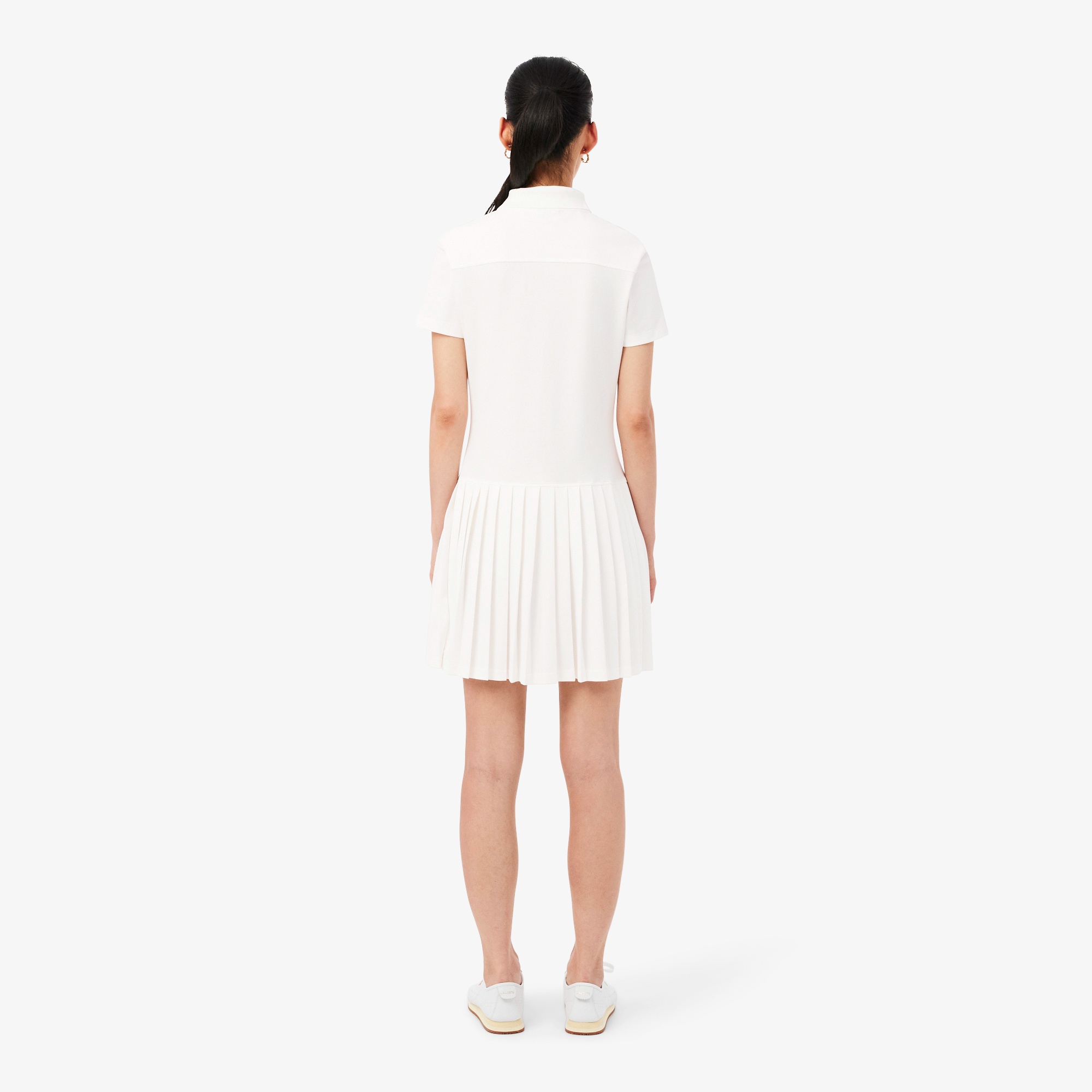 ストレッチ鹿の子地プリーツポロドレス