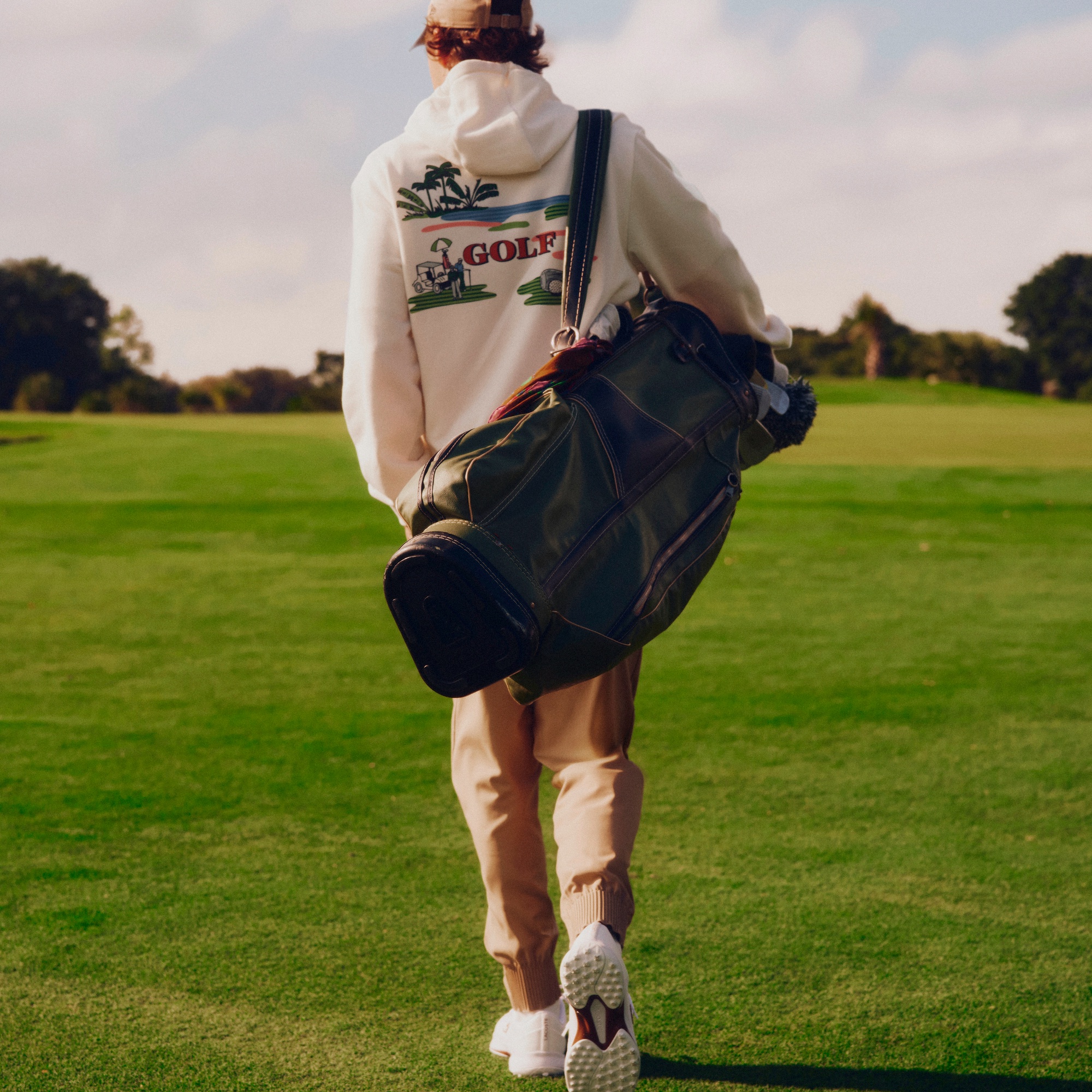 フリース切り替えゴルフプリントフーディー