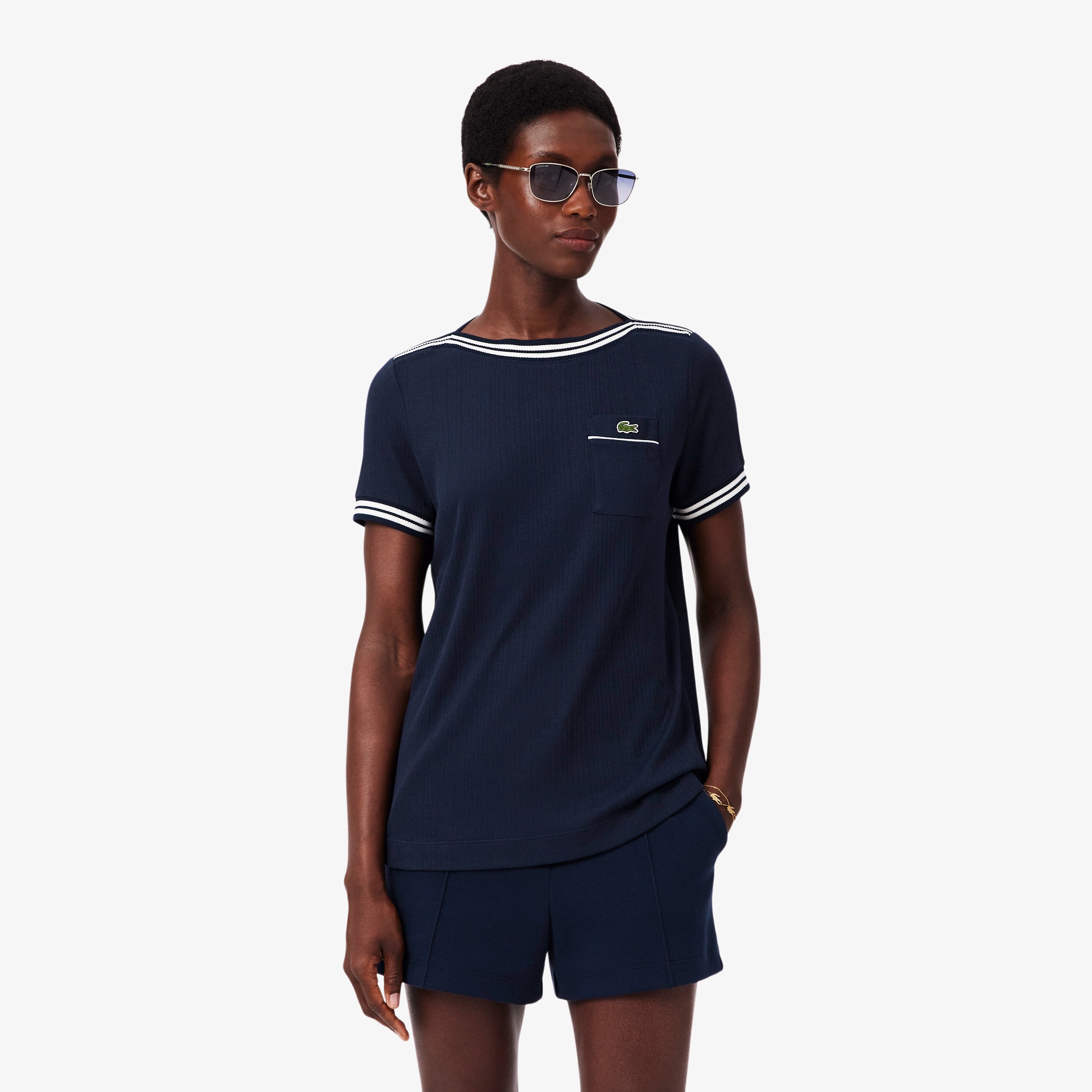フランスメイド ボートネックリブTシャツ