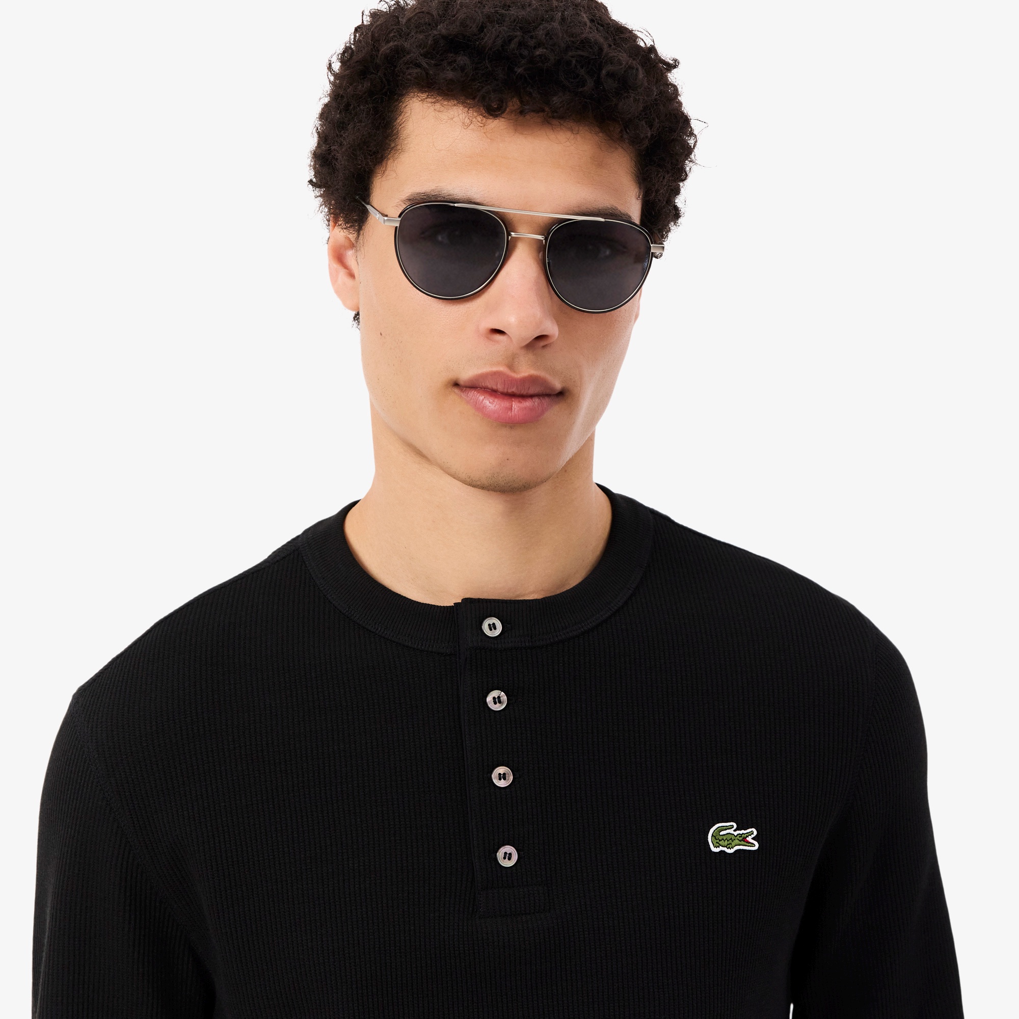 ヘンリーネックワッフルTシャツ