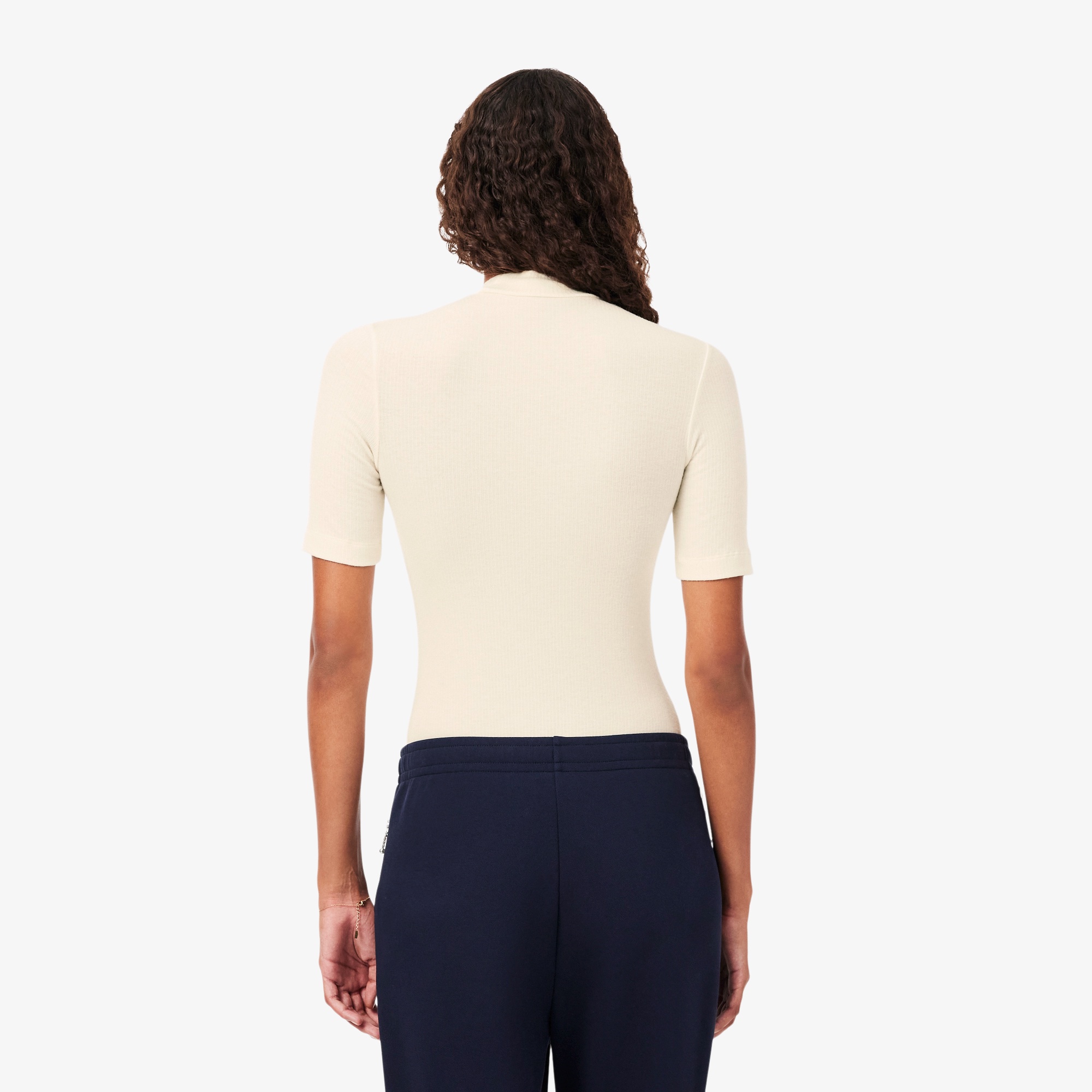 モックネックリブニットTシャツ