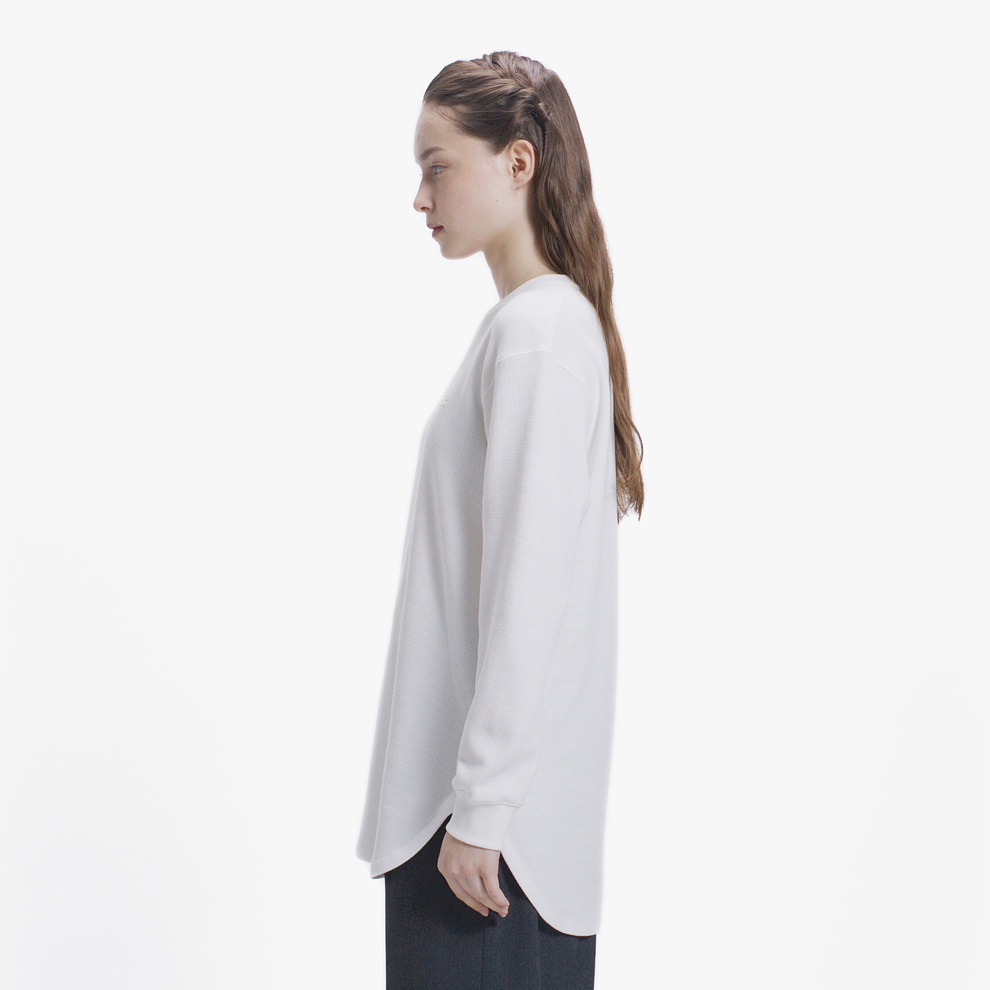 ラウンドヘム ワッフルロングスリーブTシャツ