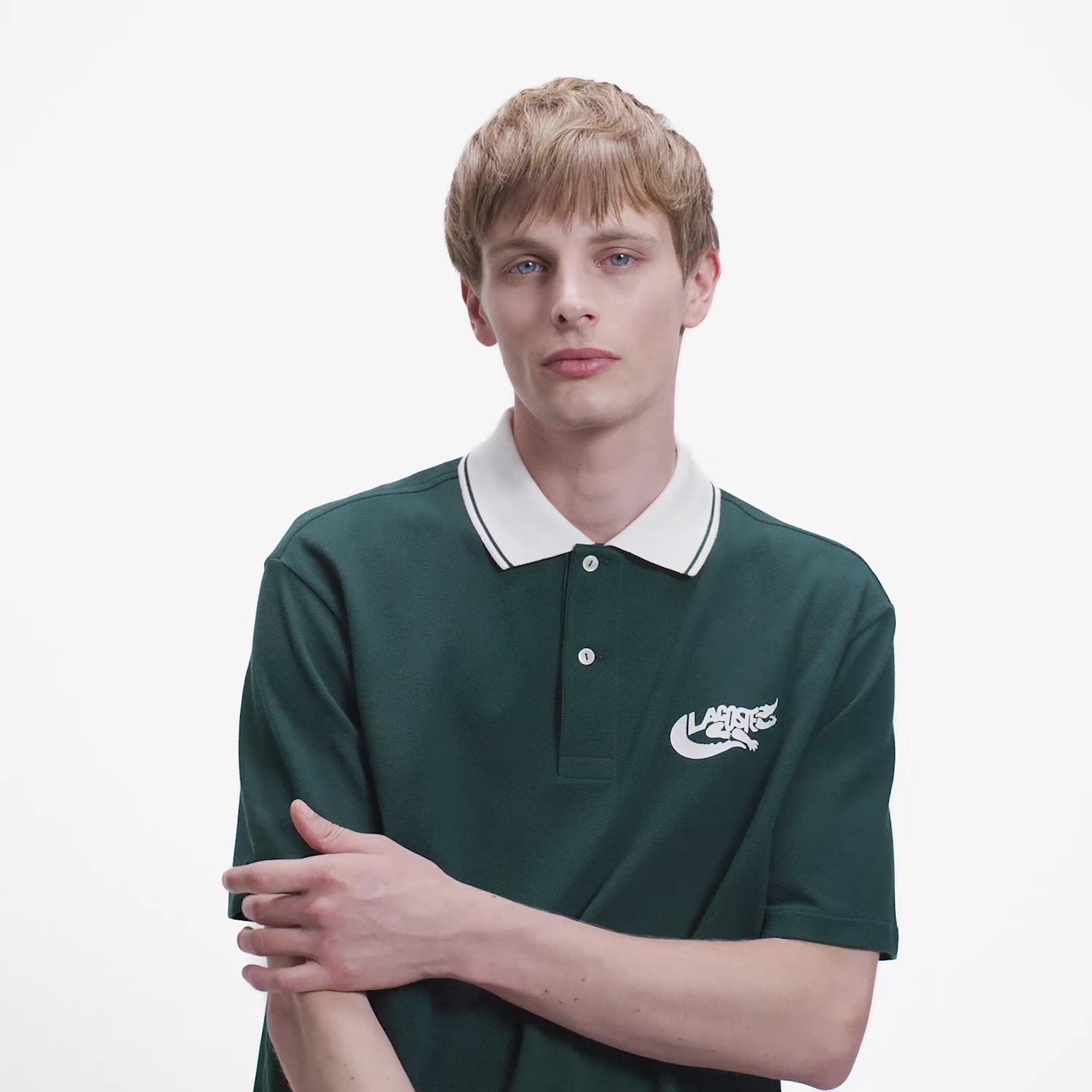 ワニロゴグラフィックボーダーポロシャツ