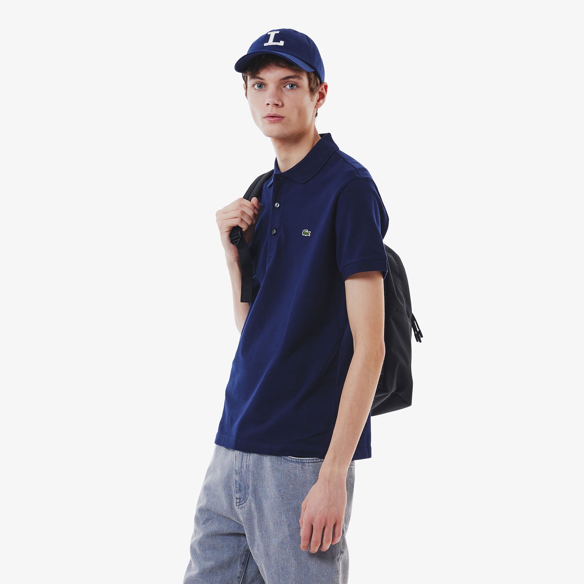 スリムフィットソリッドポロシャツ (半袖)