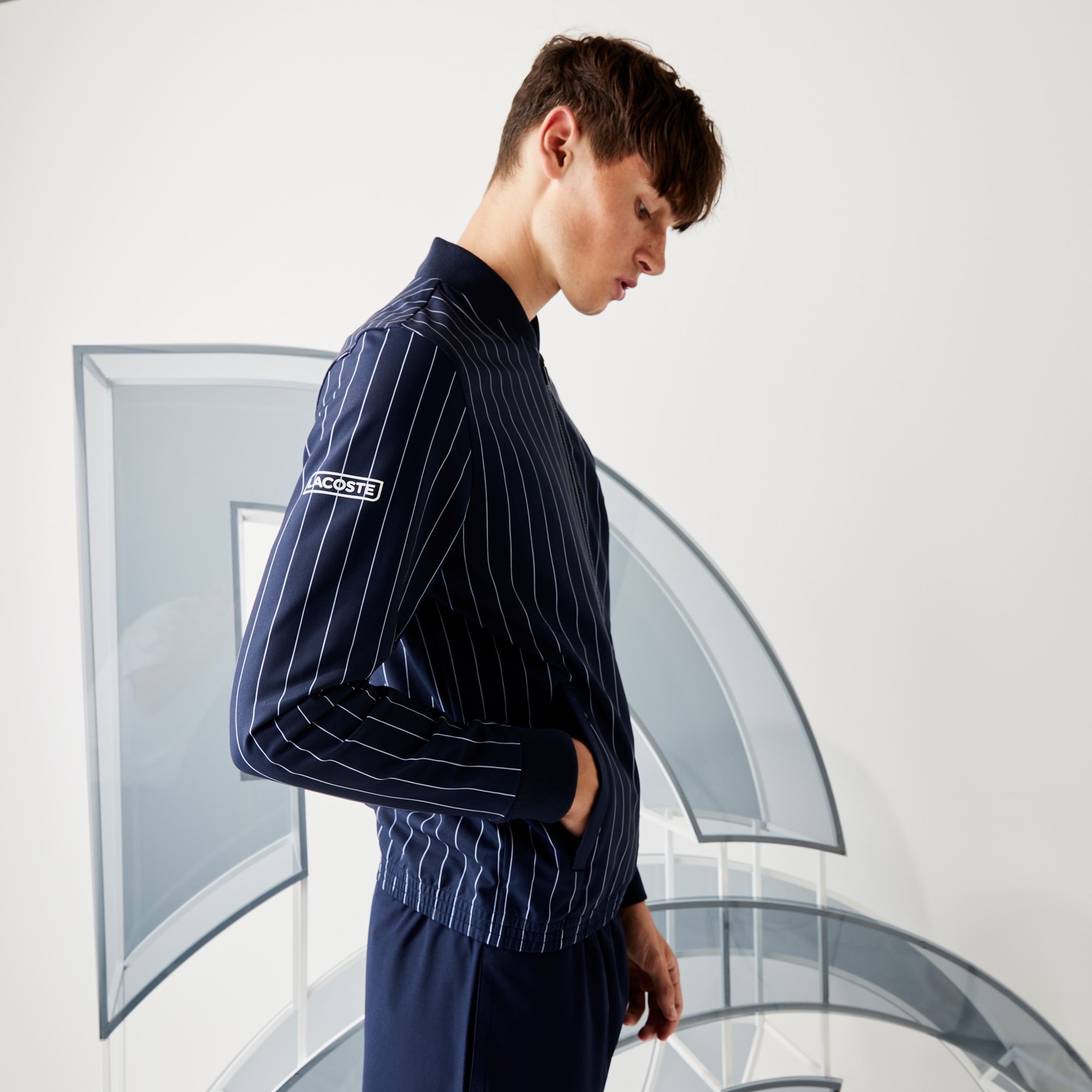 ラコステ ノバク ジョコビッチ 白 ピンストライプ ライトブルゾン