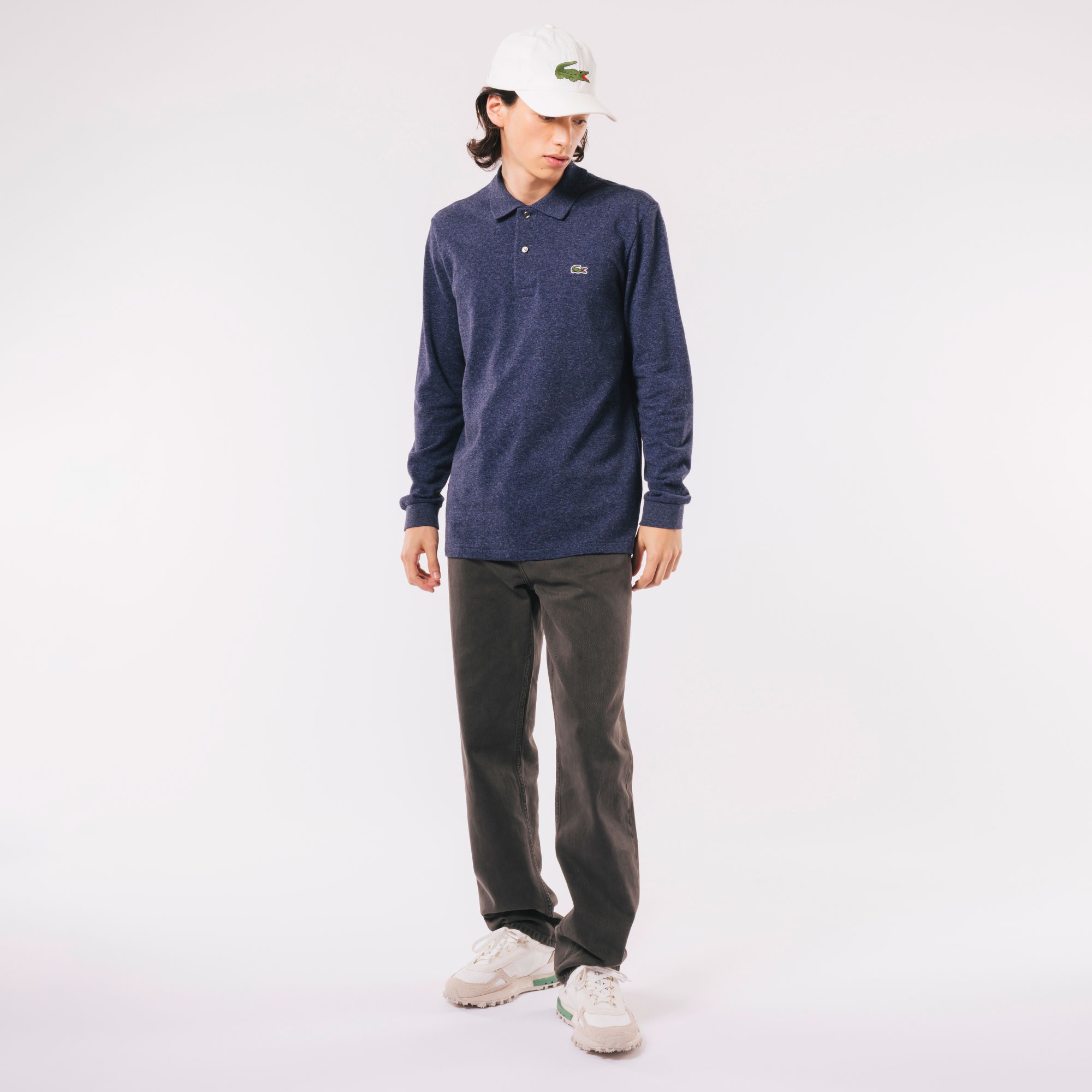 長袖 リブ カラ-ポロシャツ L1313 （杢・長袖)