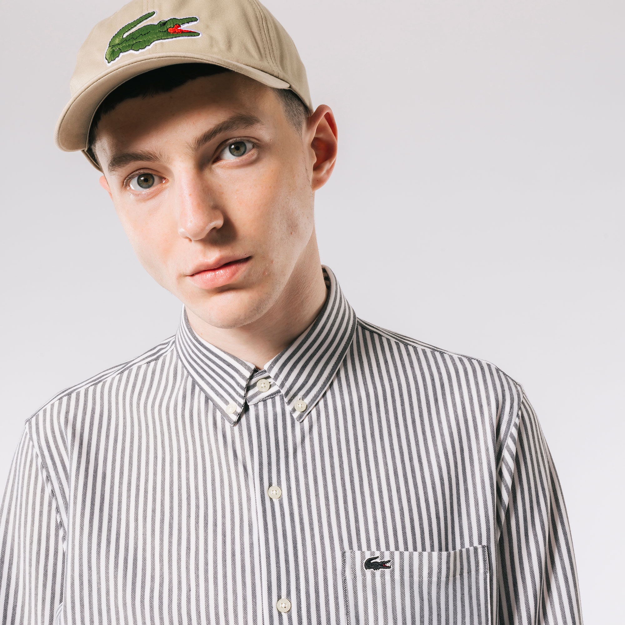 クールマックスブレンド鹿の子地ストライプシャツ