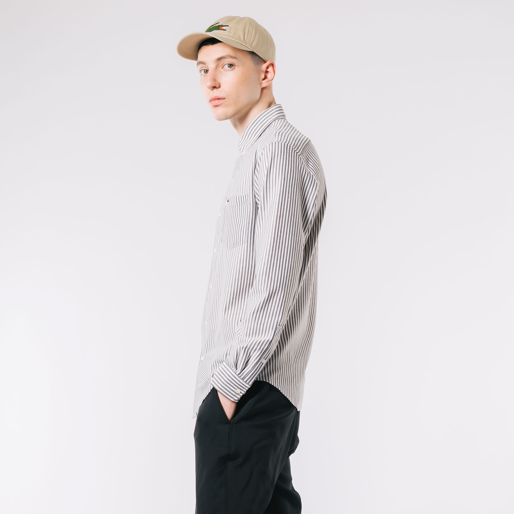 クールマックスブレンド鹿の子地ストライプシャツ
